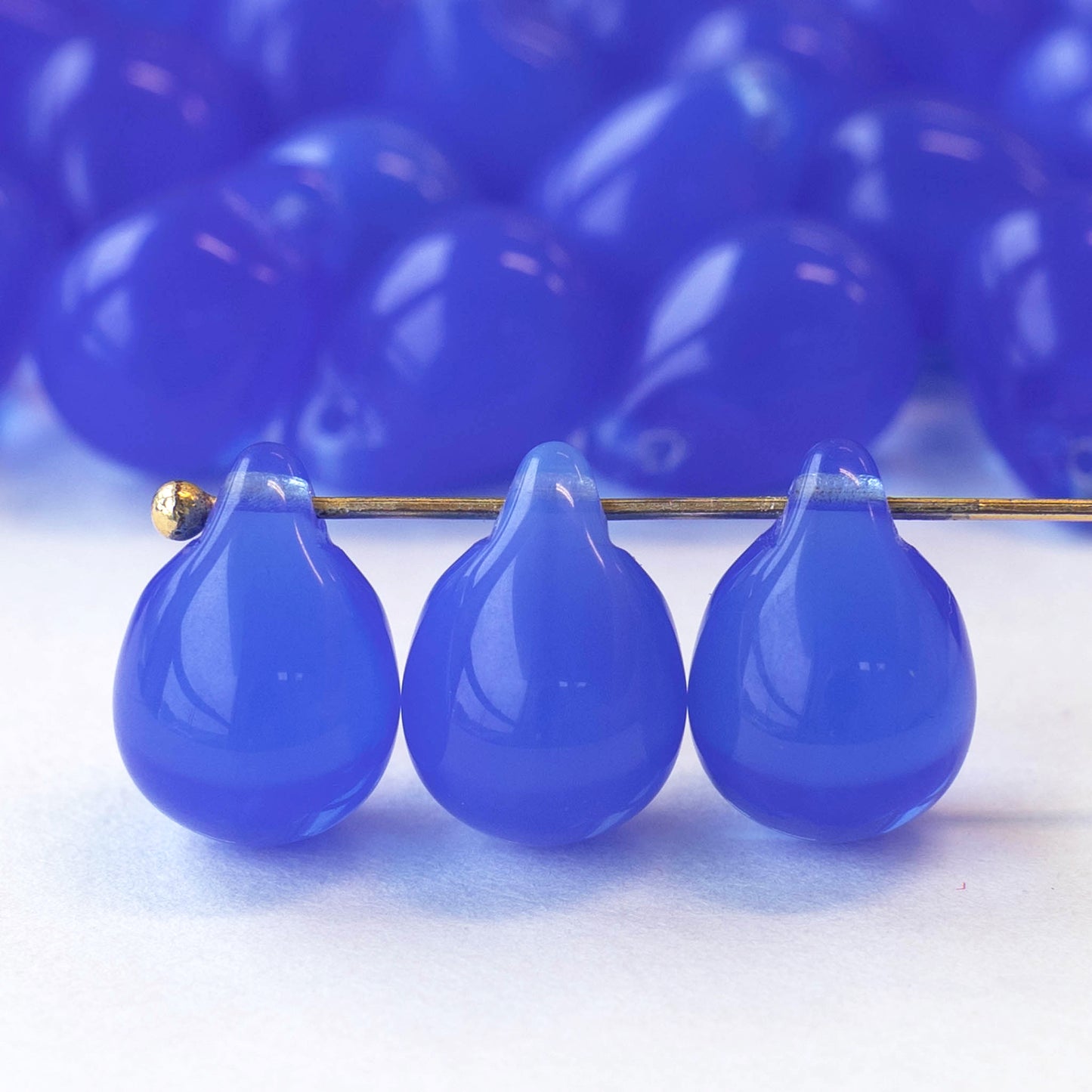 10x14mm Glass Teardrop Beads - Sapphire Blue Opaline - 12 beads