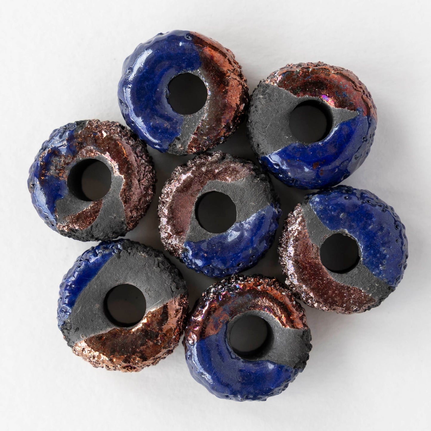 10x17mm Ceramic Raku Donut Beads - Metallic Midnight - 1 or 4 beads