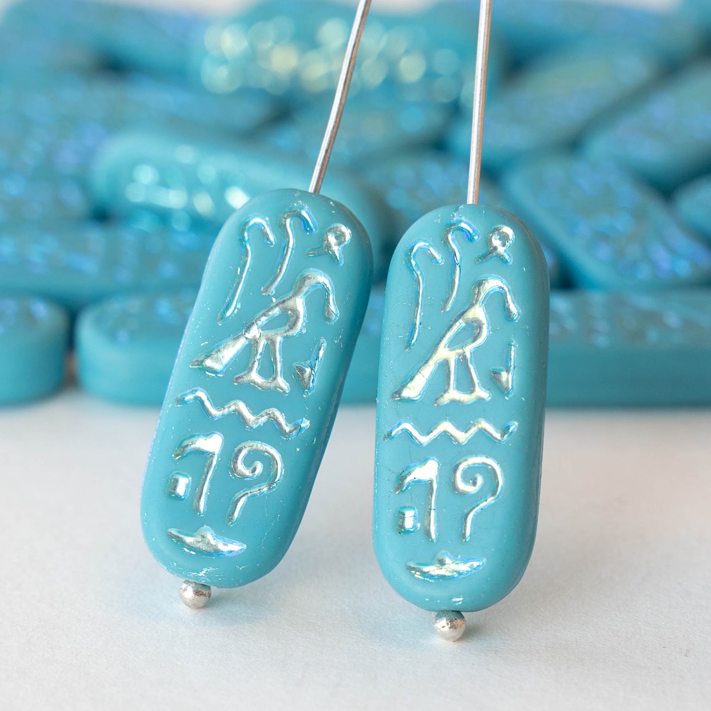 10x25mm Cartouche Beads -  Blue Turquoise Opaque Matte with Iridescent Finish - 4