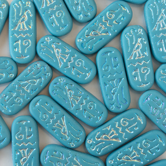 10x25mm Cartouche Beads -  Blue Turquoise Opaque Matte with Iridescent Finish - 4