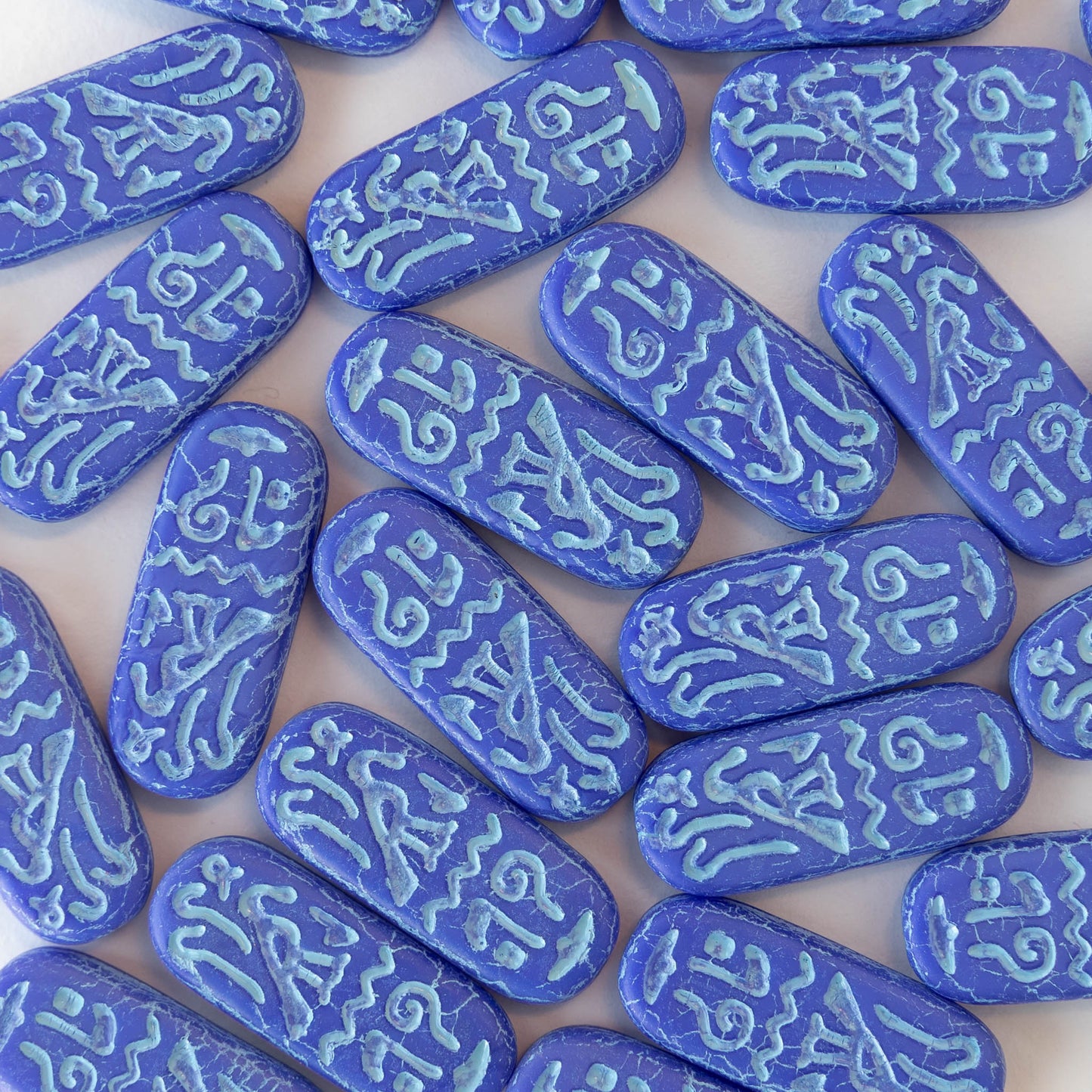 10x25mm Cartouche Beads - Lapis Blue Opaque Matte with Aqua Wash  - 4