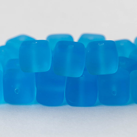 9x11mm Frosted Glass Cube Beads - Aqua
