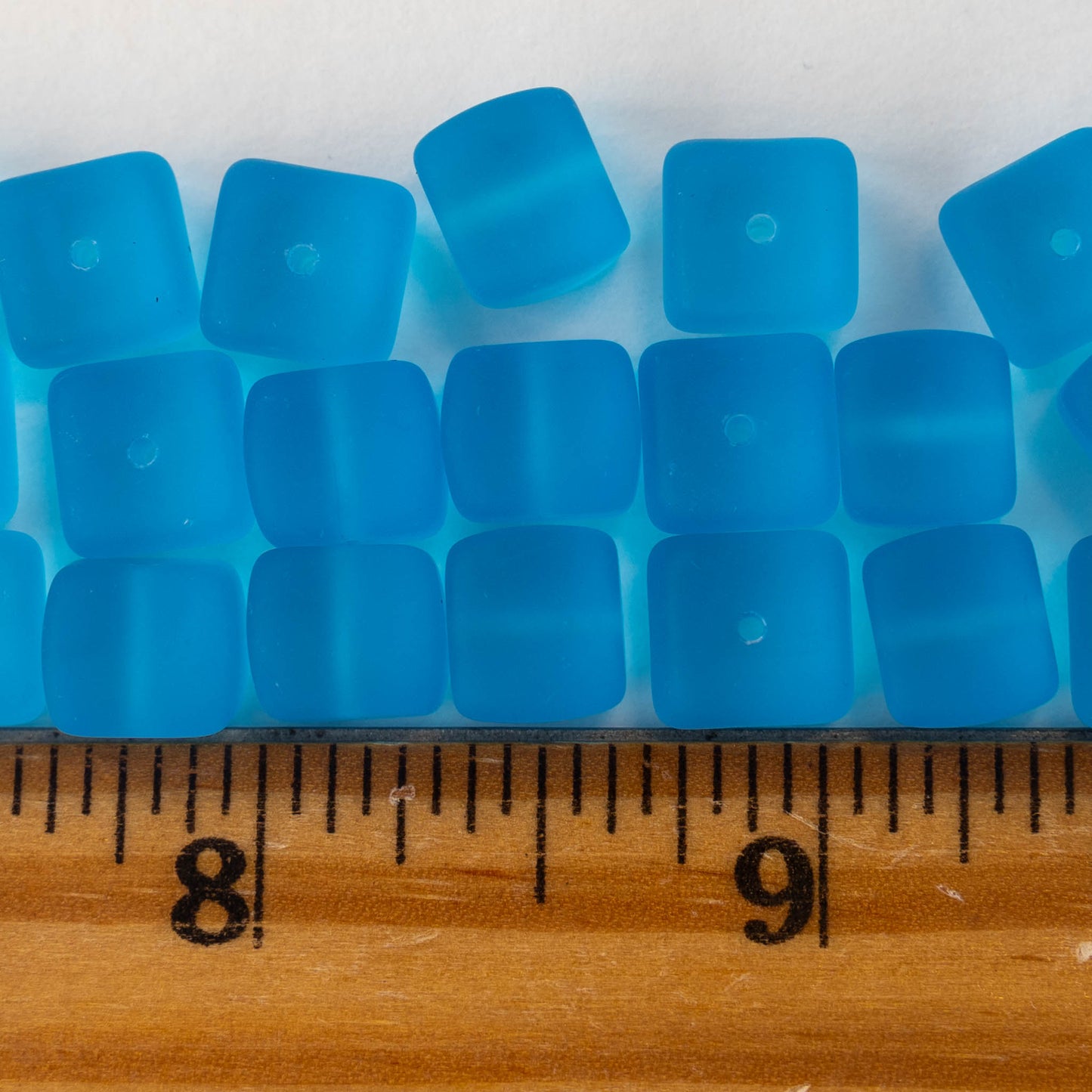 9x11mm Frosted Glass Cube Beads - Aqua