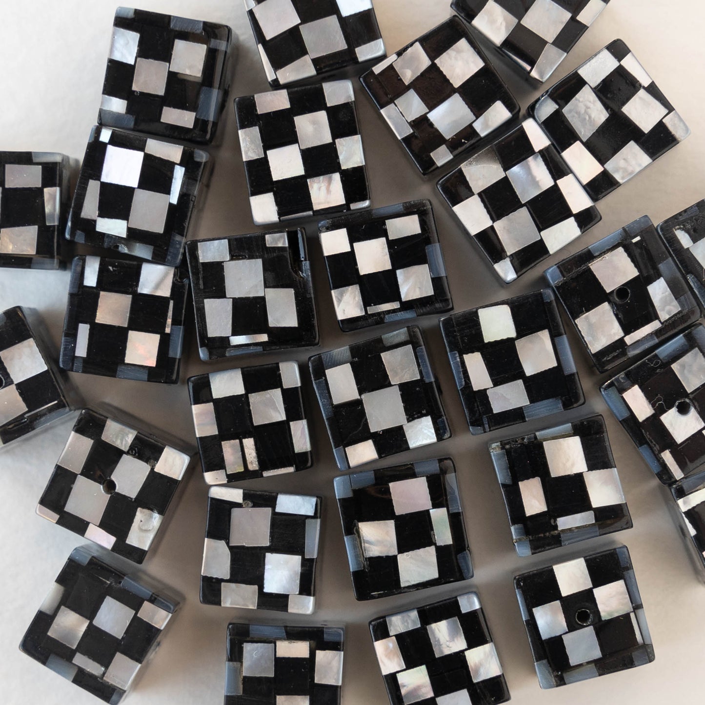 Mother of Pearl Mosaic Cube Beads - 2 Cubes