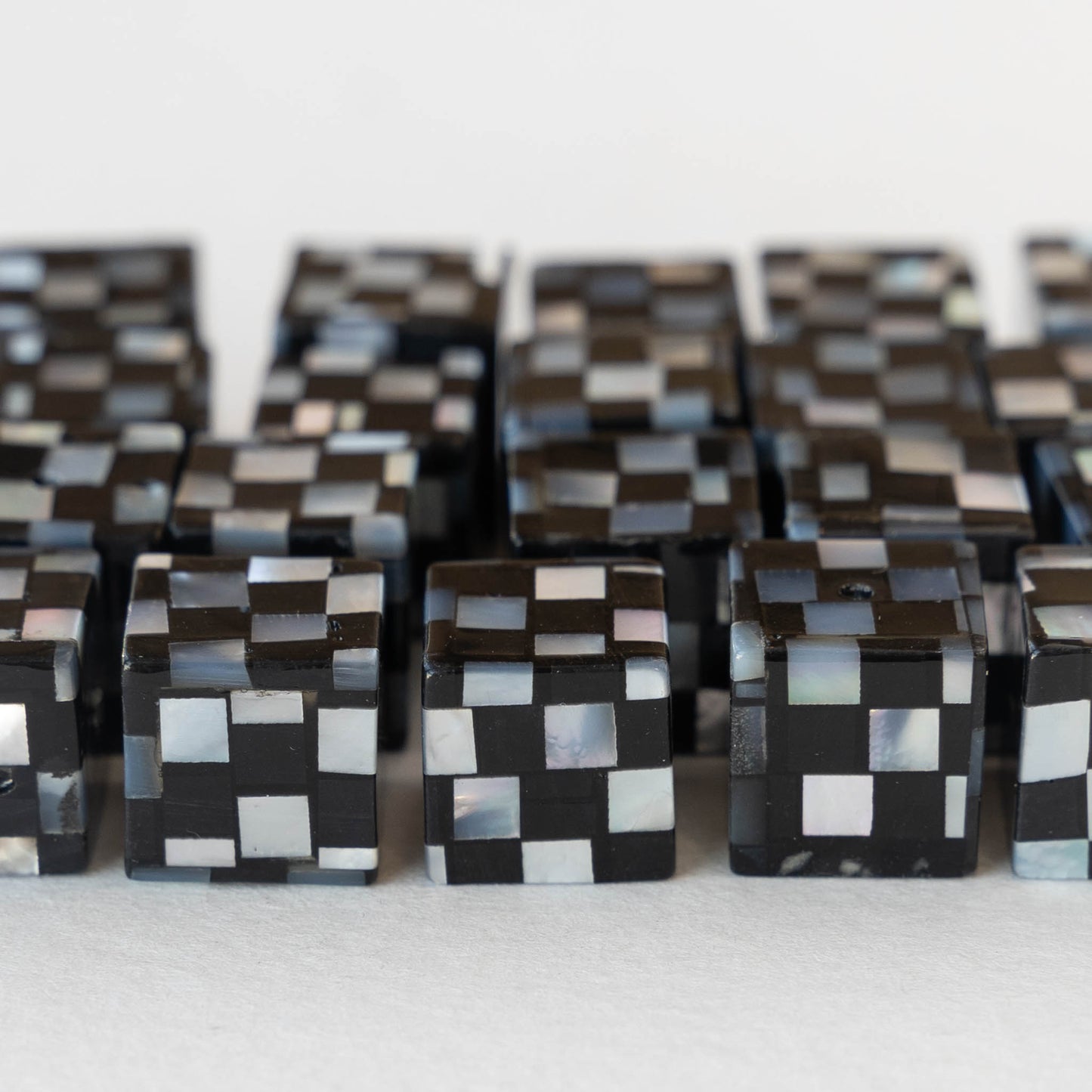 Mother of Pearl Mosaic Cube Beads - 2 Cubes