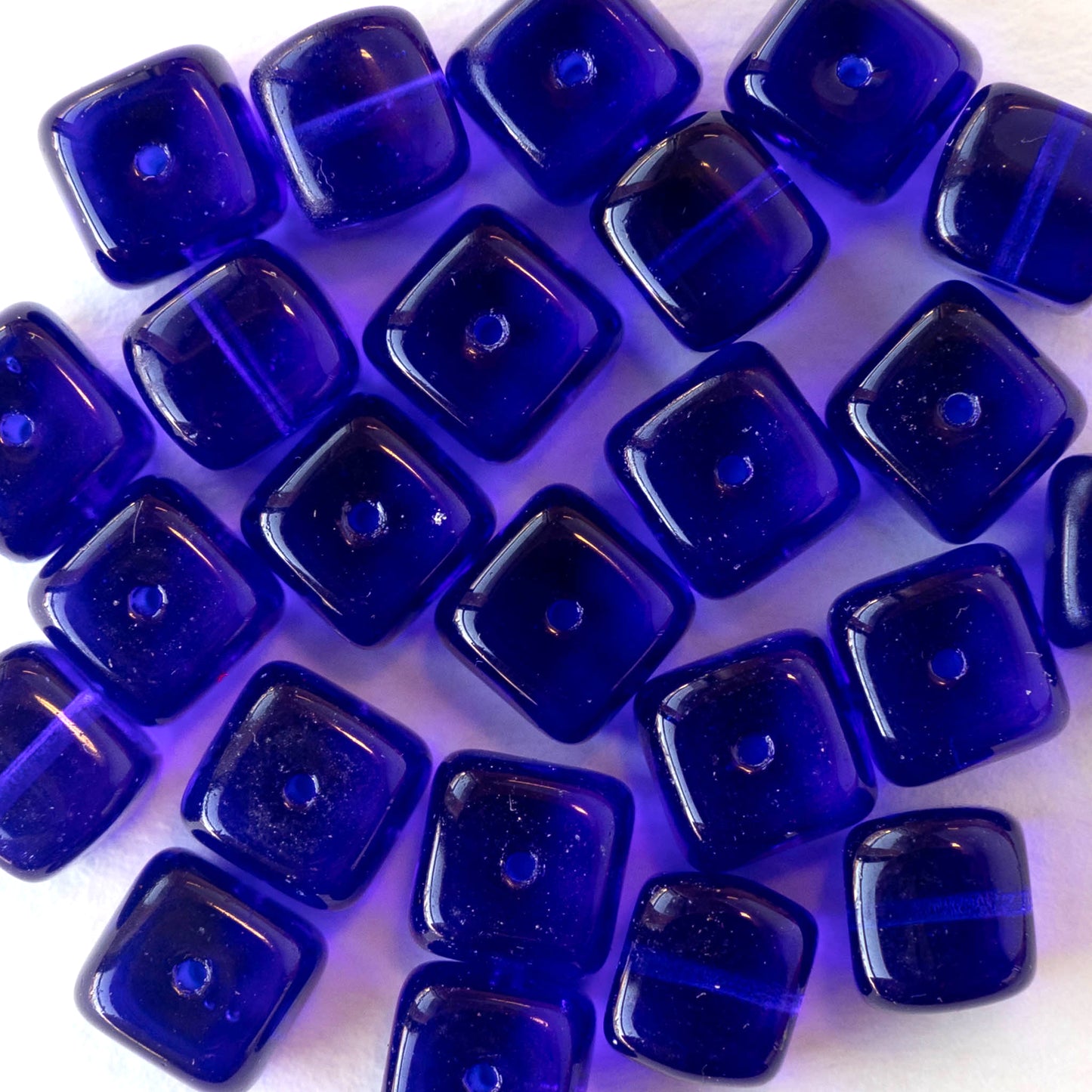 11mm Glass Cube Beads - Cobalt Blue - 12 or 24 beads