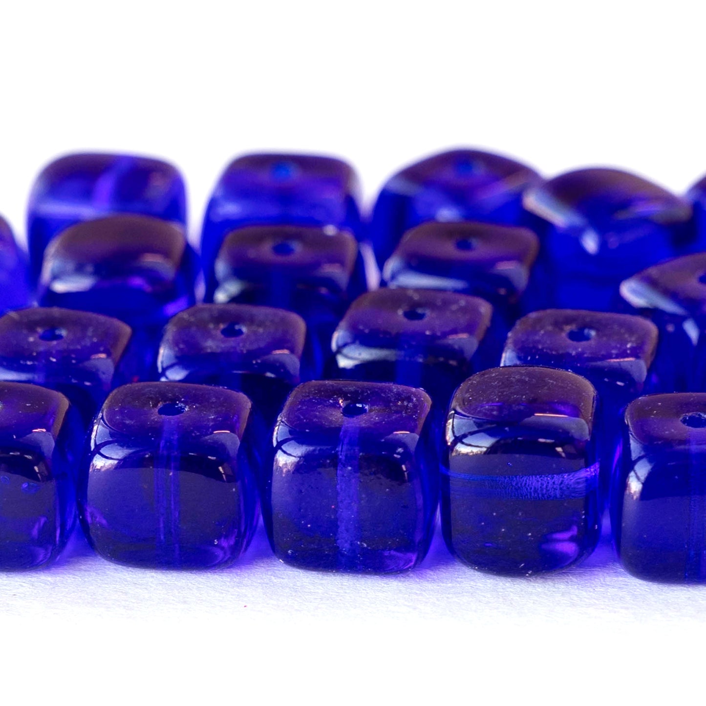 11mm Glass Cube Beads - Cobalt Blue - 12 or 24 beads