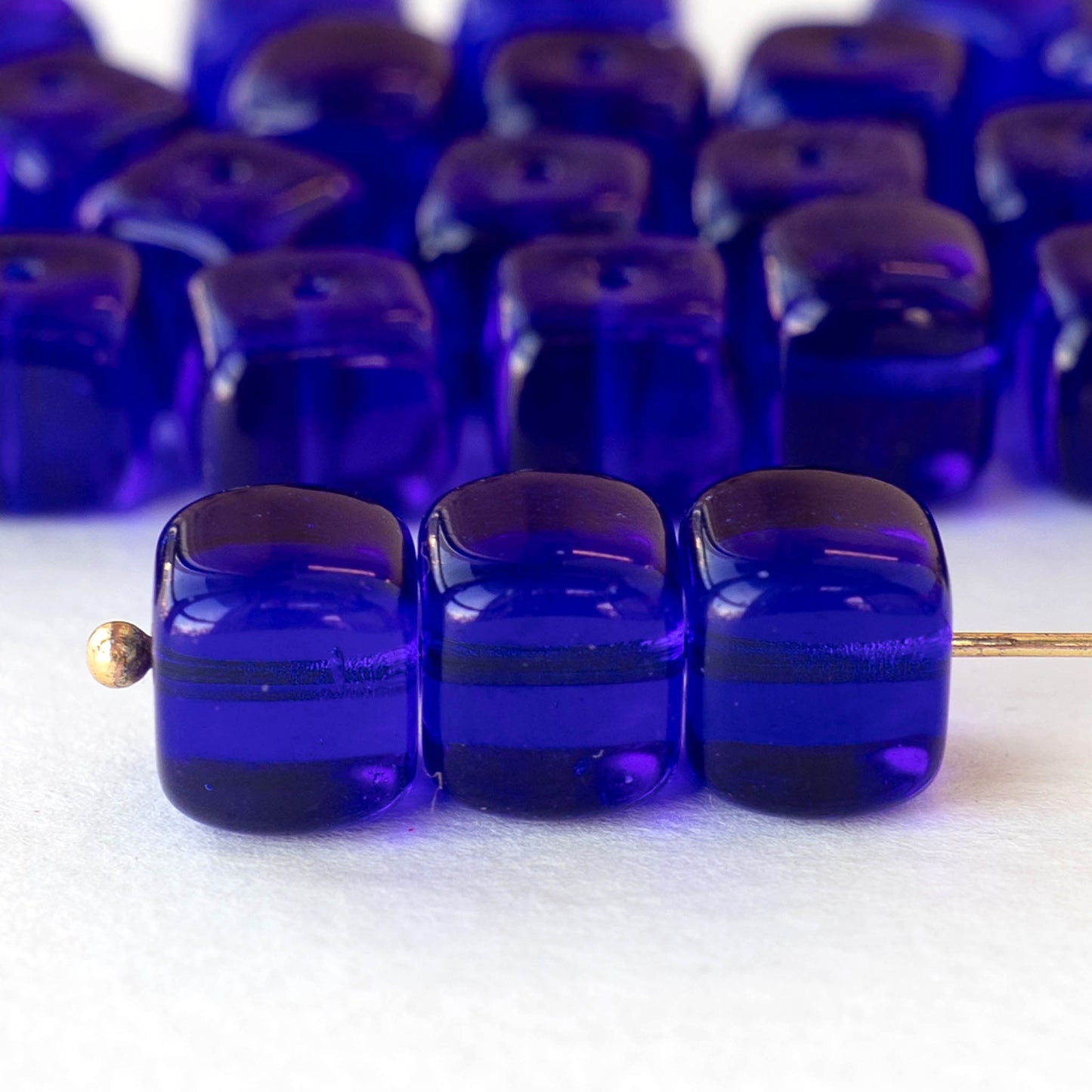 11mm Glass Cube Beads - Cobalt Blue - 12 or 24 beads