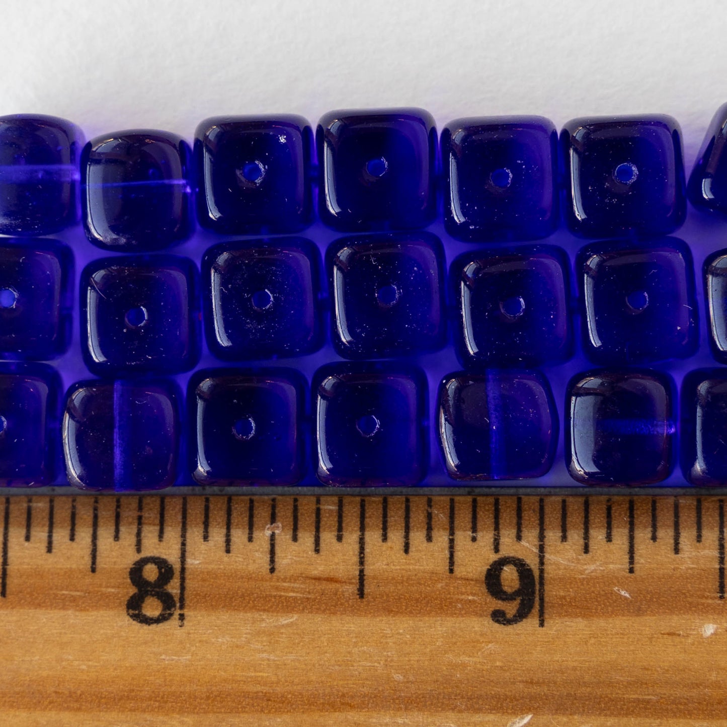 11mm Glass Cube Beads - Cobalt Blue - 12 or 24 beads