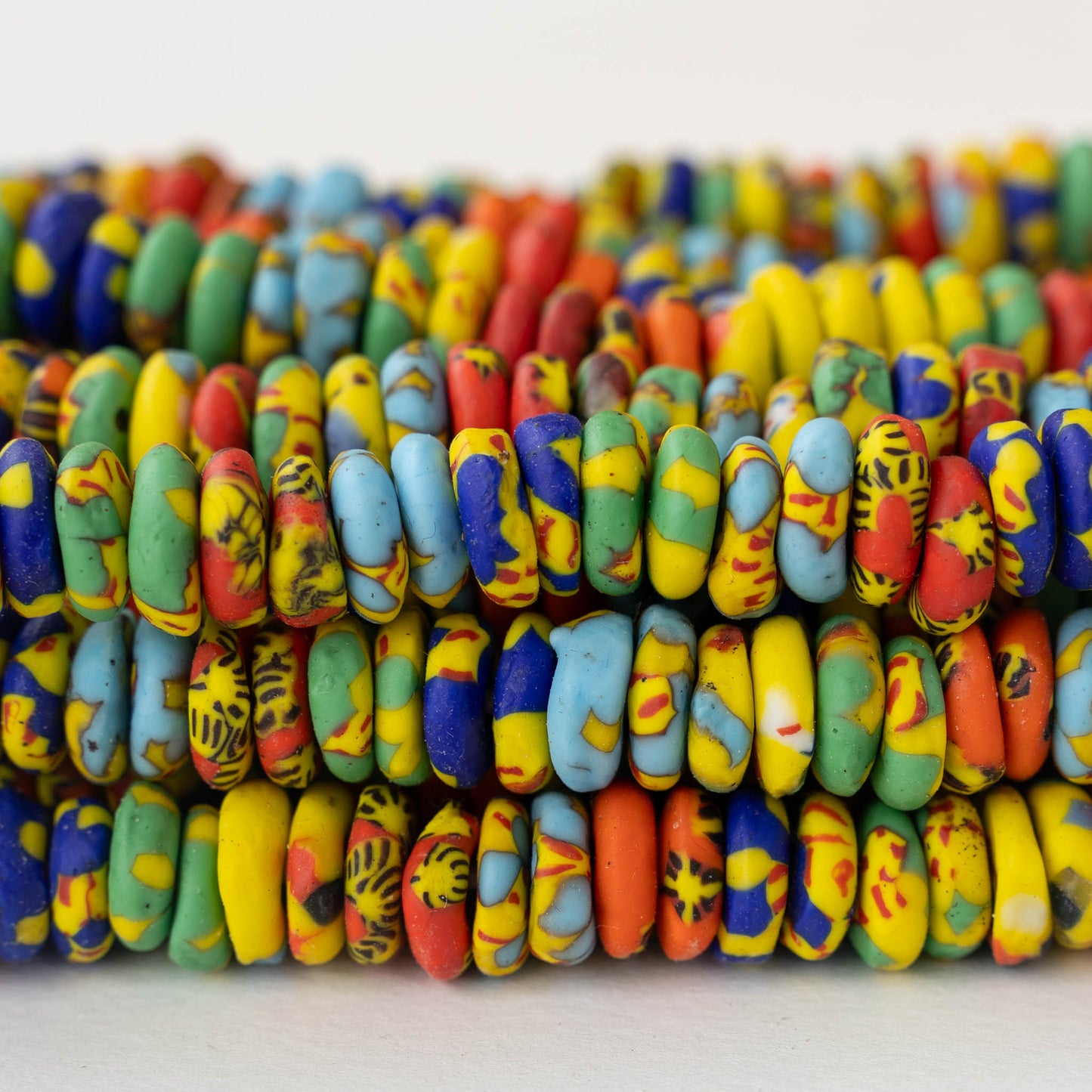 10mm Krobo Donut Beads From Ghana Africa  - Multi colored