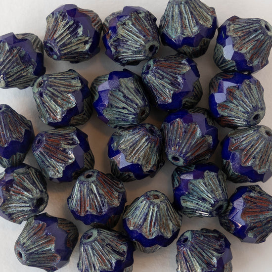11x13mm Bi-cone Beads - Blue with Picasso - 4 Beads
