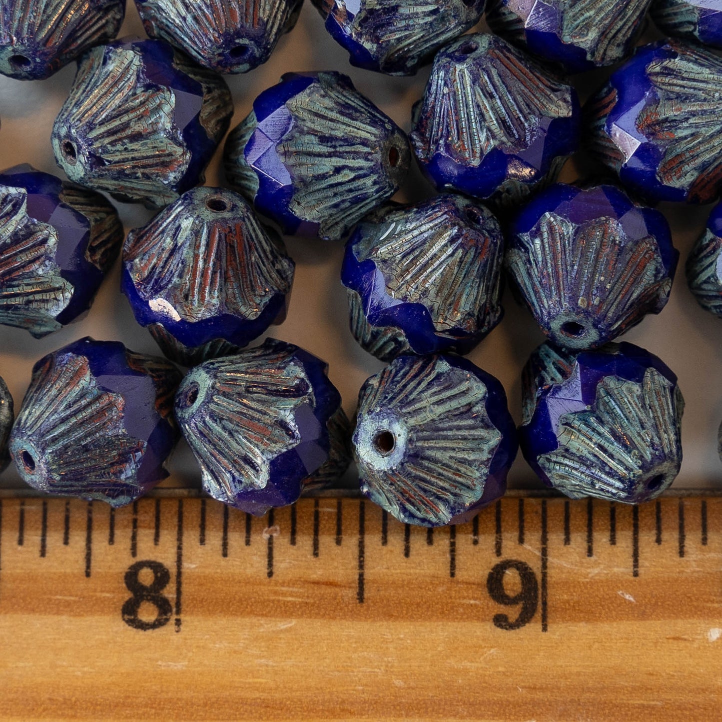 11x13mm Bi-cone Beads - Blue with Picasso - 4 Beads