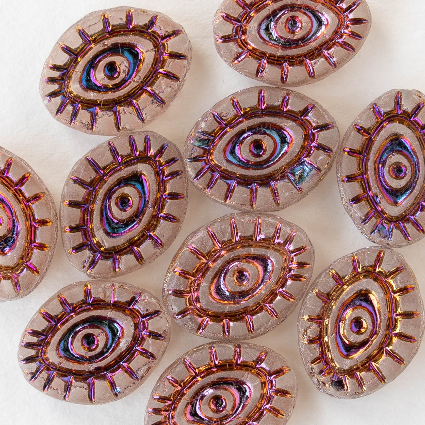 11x14mm Eye Beads - Matte Crystal with an Iridescent Iris Wash - 4 or 8 Beads