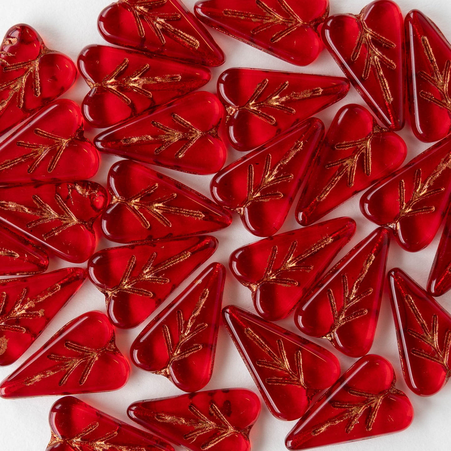 11x16mm Glass Heart Bead - Red with Copper Wash - 10 or 20 beads
