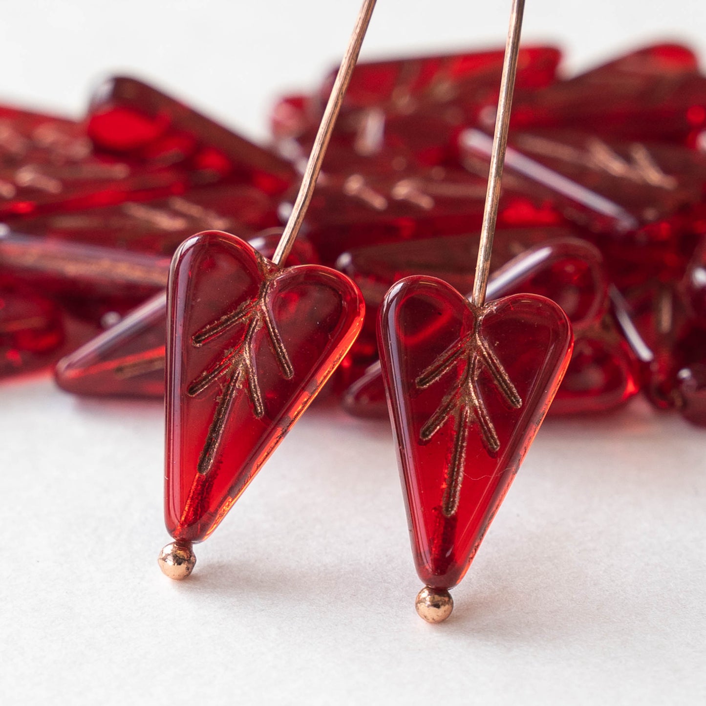 16mm Heart Bead - Red with Gold Wash - 20