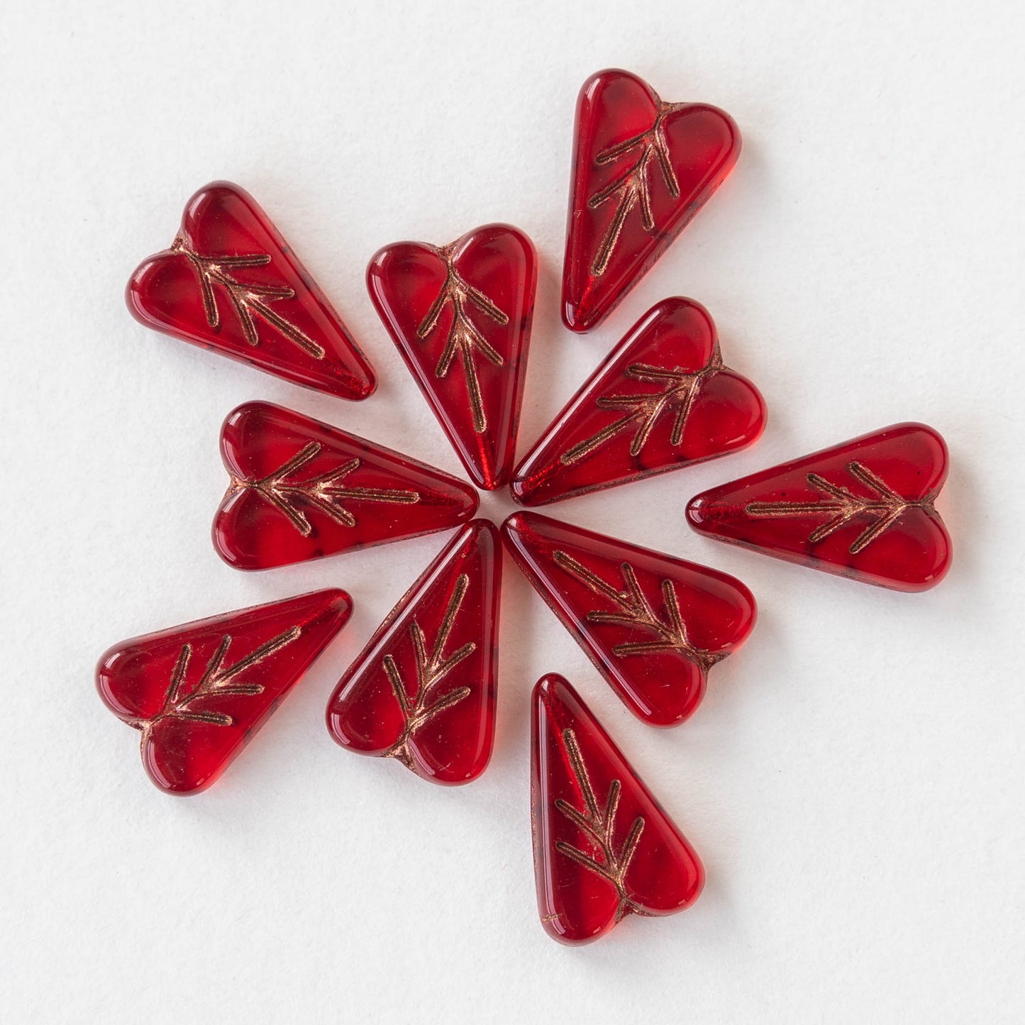 16mm Heart Bead - Red with Gold Wash - 20