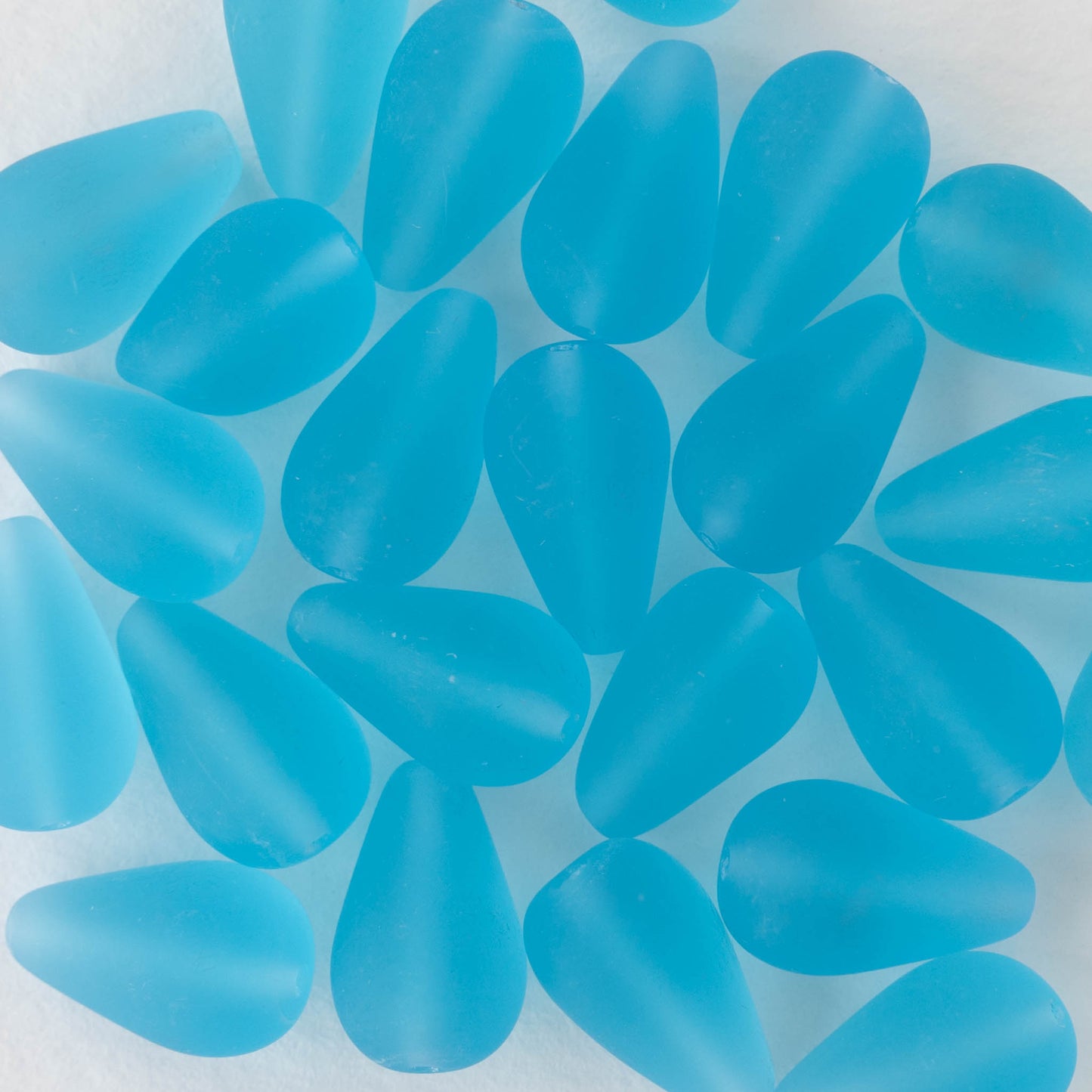 11x18mm Long Drilled Drops - Frosted Aqua Blue - 20 Beads