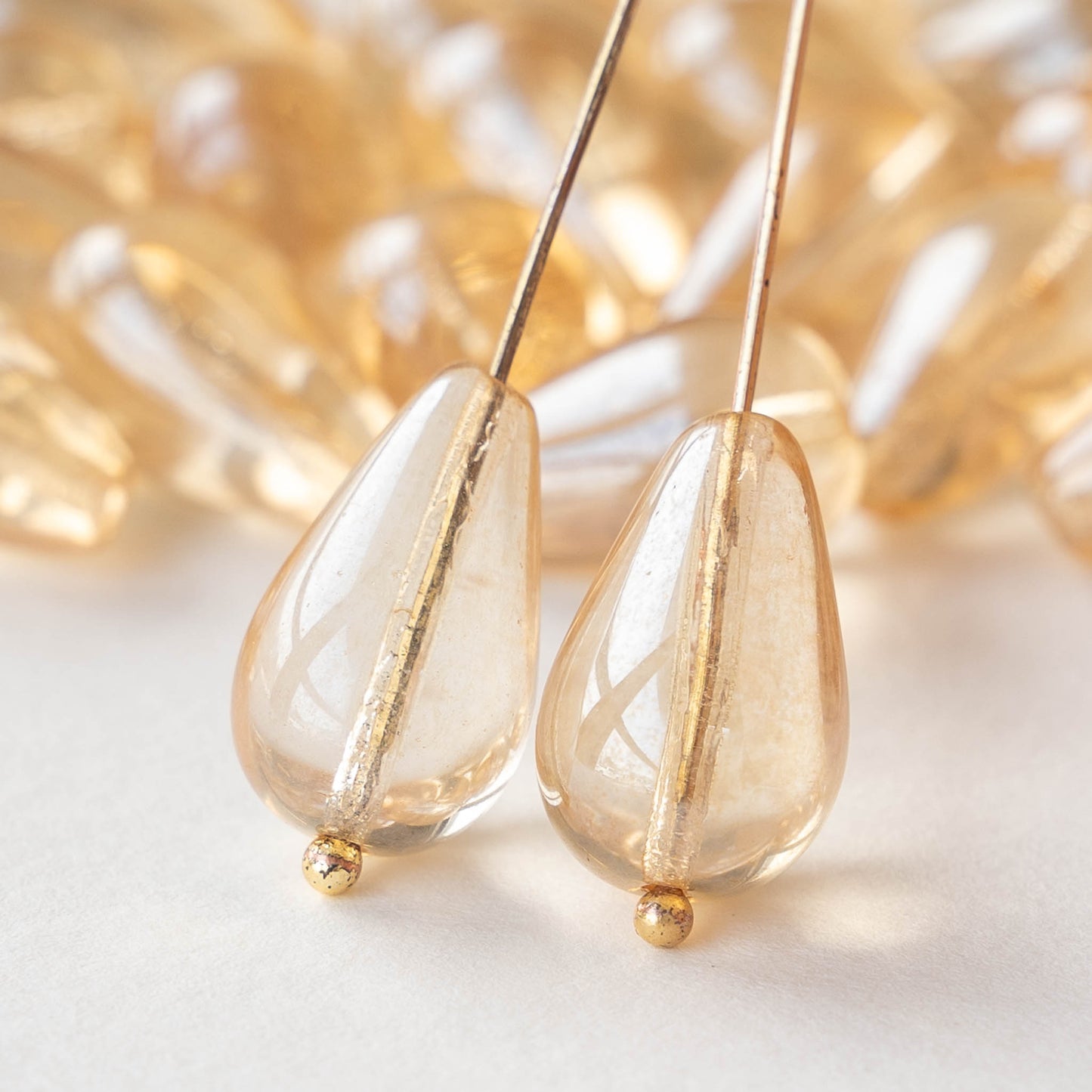 11x18mm Glass Teardrop Beads - Champagne - 20 Beads