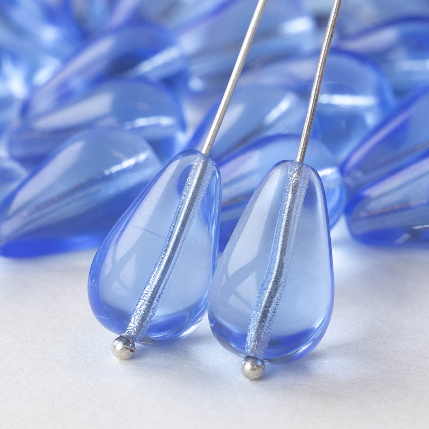 11x18mm Long Drilled Drops -  Sapphire Blue - 20 Beads