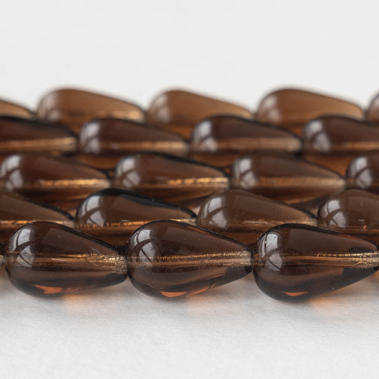 11x18mm Long Drilled Drops - Dk Brown - 30 Beads