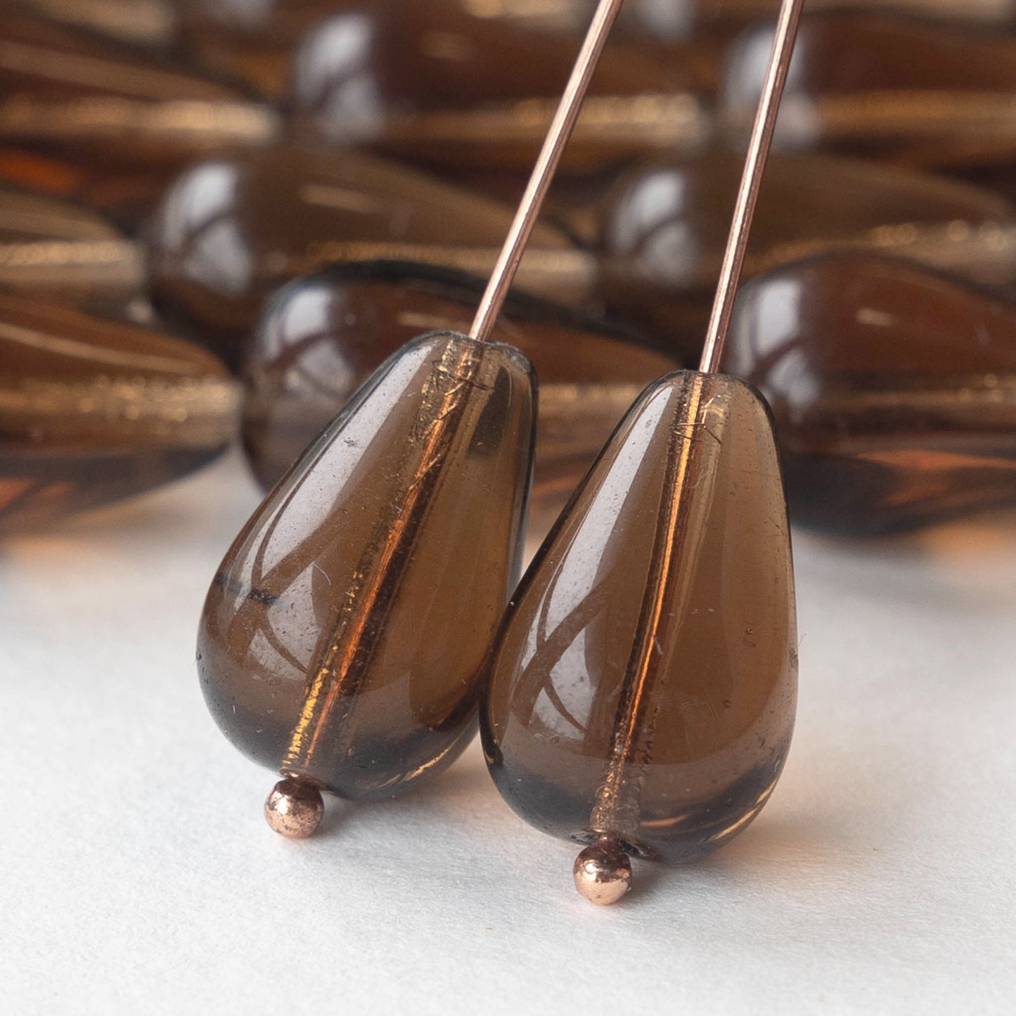 11x18mm Long Drilled Drops - Dk Brown - 30 Beads