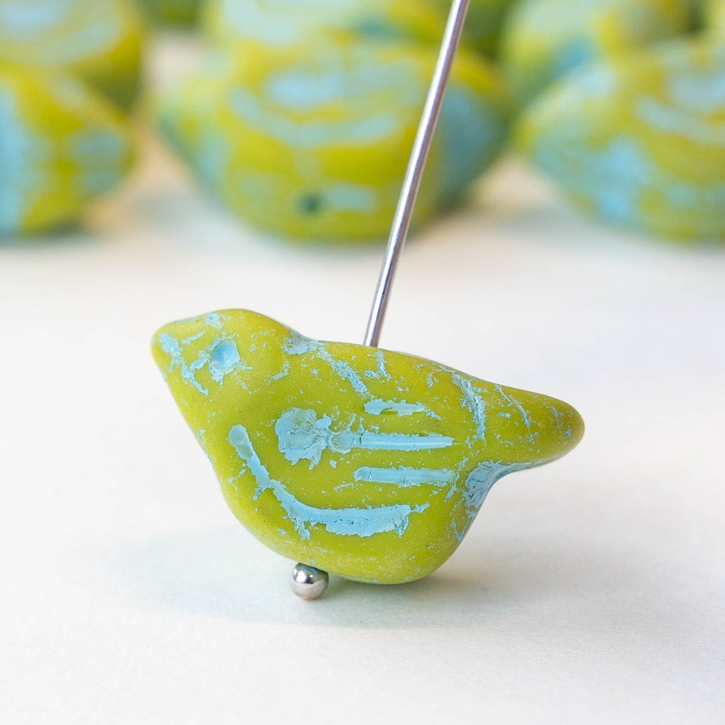 Glass Bird Beads - Lime Turquoise Matte - 2 or 6 beads