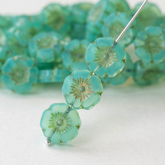 12mm Glass Flower Beads - Seafoam Opaline - 30 beads