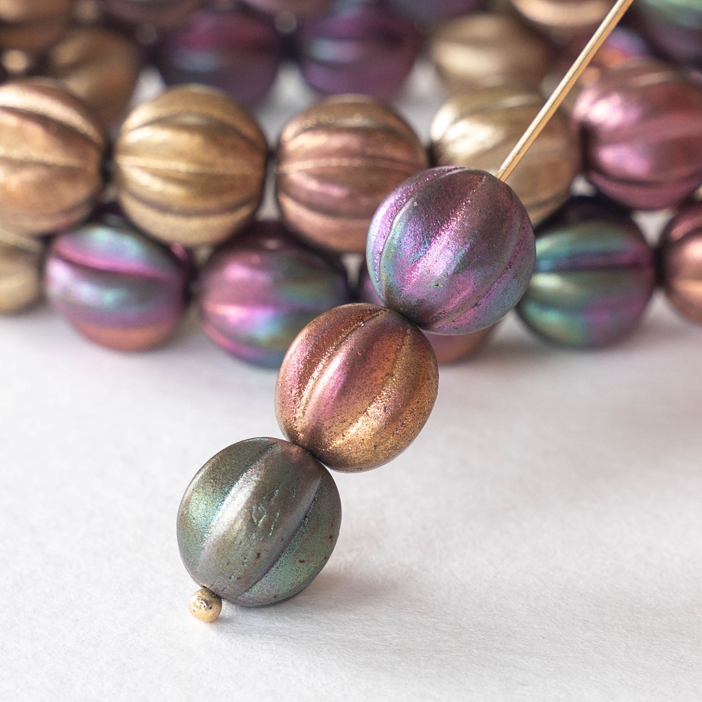 12mm Melon Beads - Metallic Bronze Iris Matte - 15 Beads