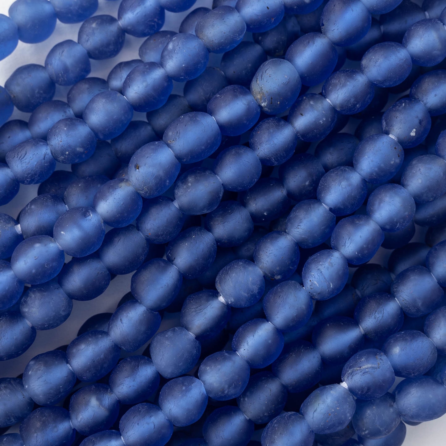 Round Ghana Glass Beads - 12mm - Blue - 10 Inches