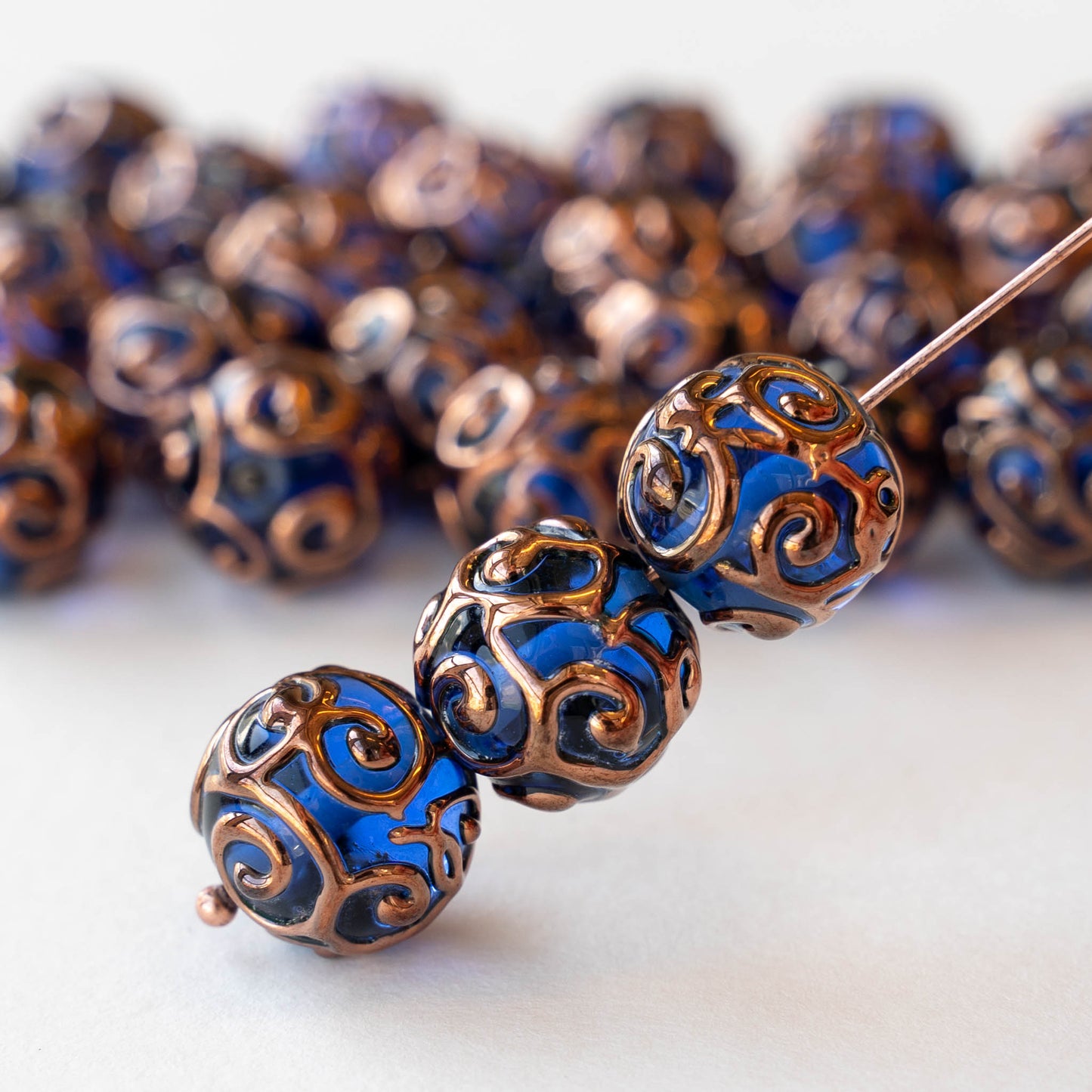 12mm Round Lampwork Beads - Sapphire Blue - 2, 4 or 8