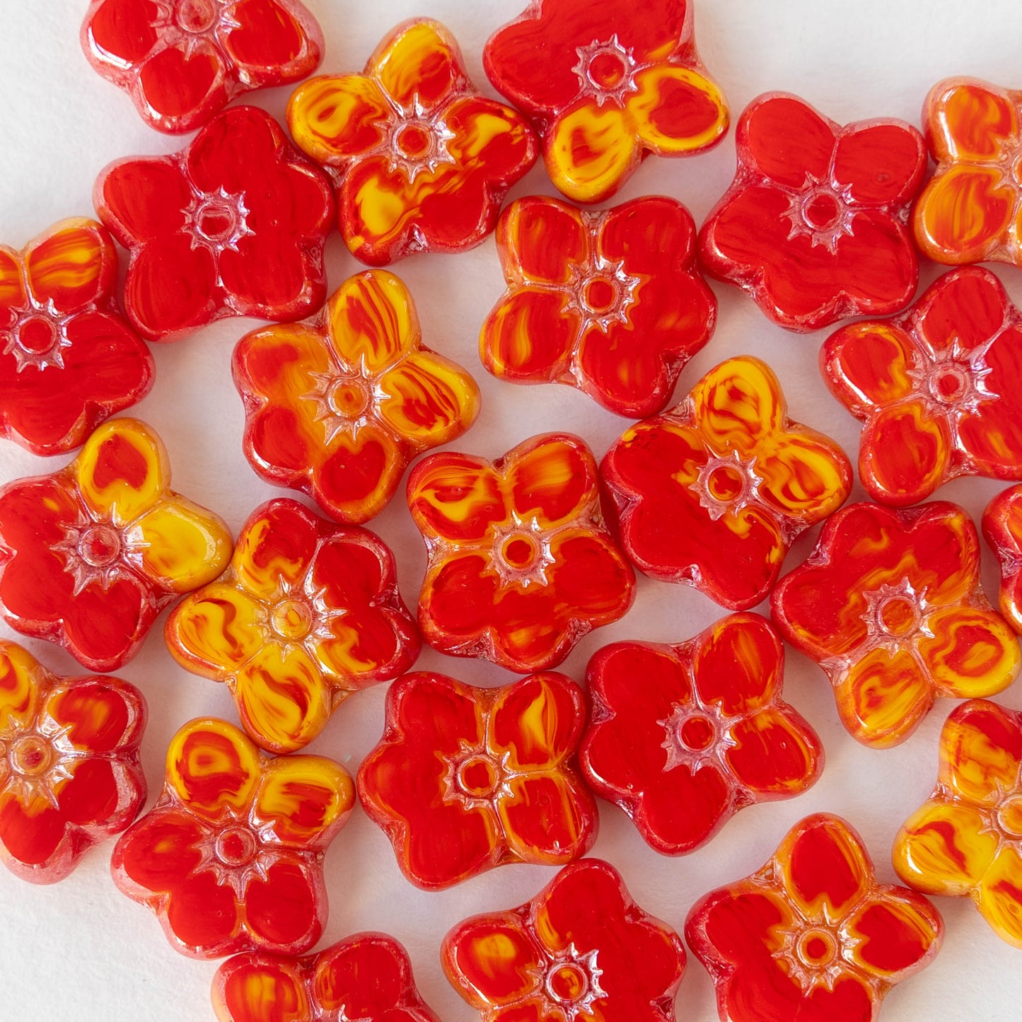 12x14mm Flower Beads - Red Yellow Mix - 10 Beads