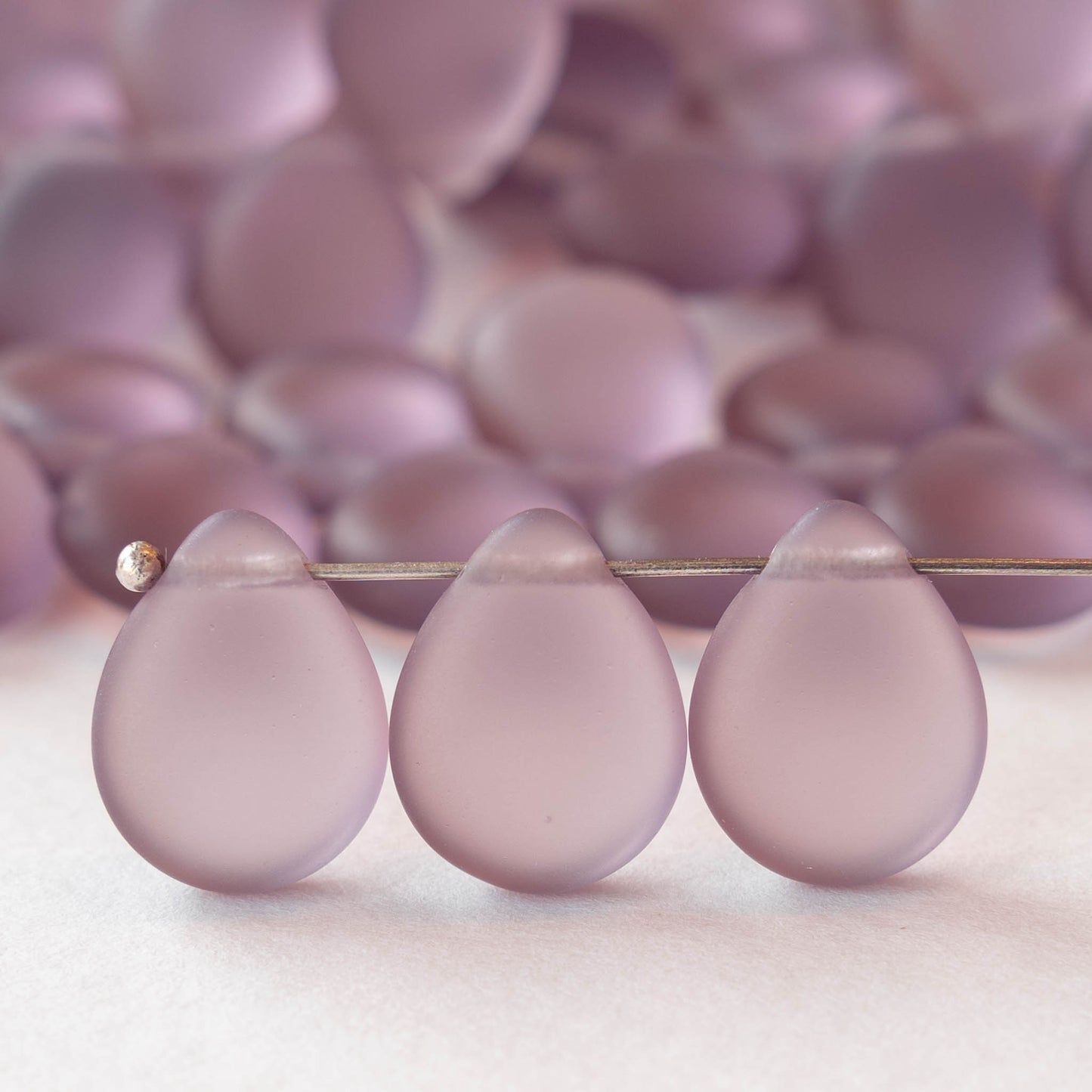 12x16mm Flat Glass Teardrop Beads - Light Amethyst Matte - 10 or 20 Beads