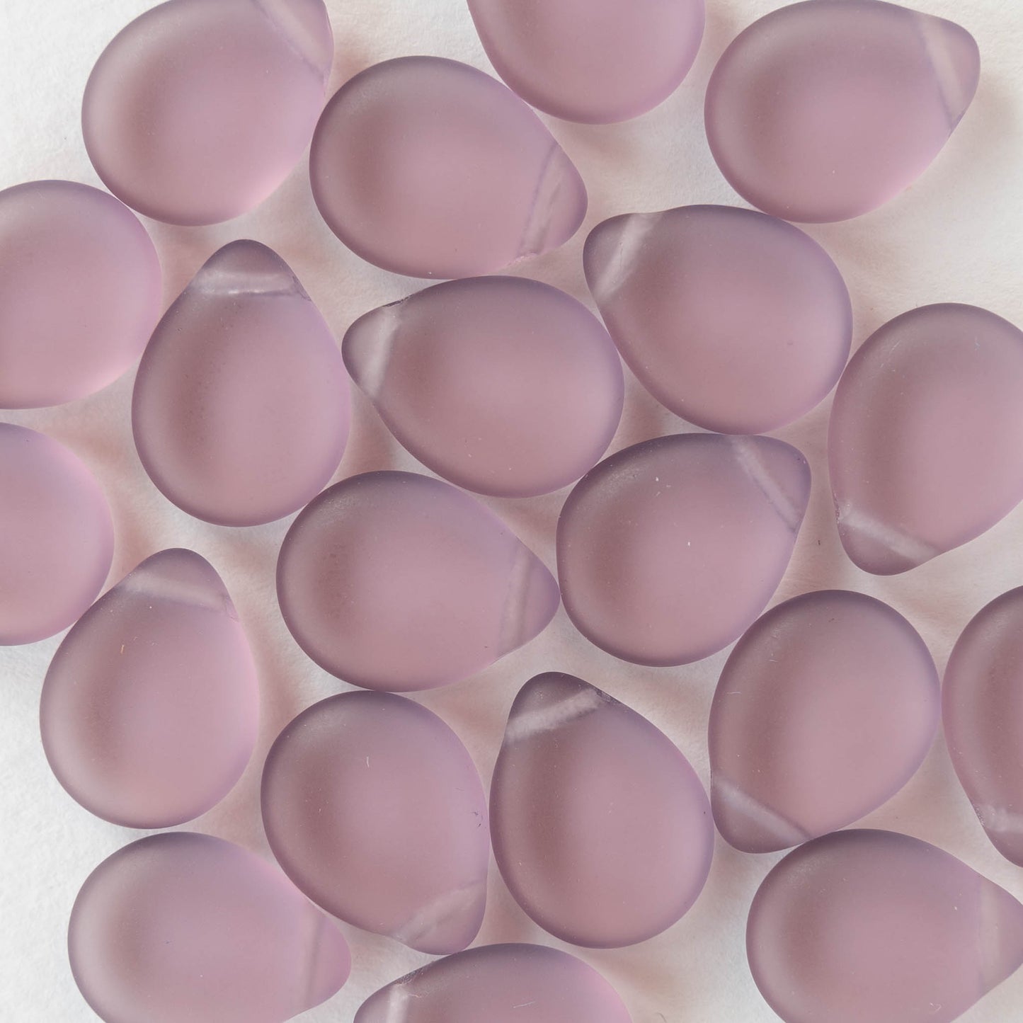 12x16mm Flat Glass Teardrop Beads - Light Amethyst Matte - 10 or 20 Beads