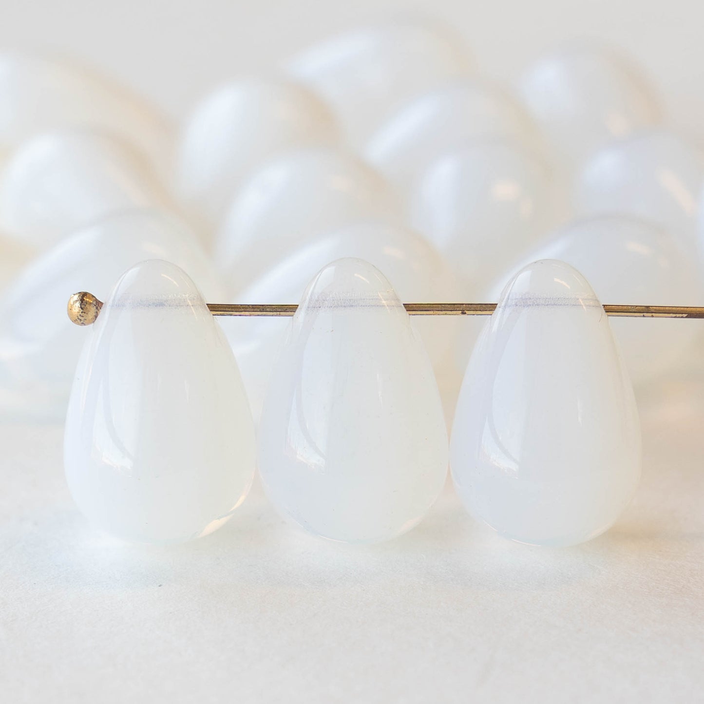 12x18mm Glass Teardrop Beads - White Opal - 10 Beads