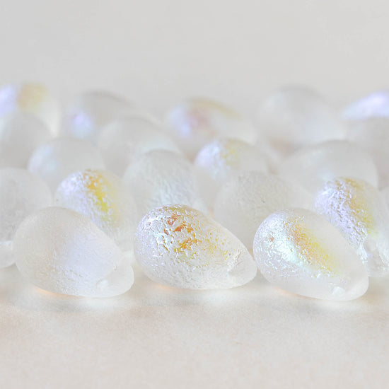 12x18mm Large Glass Teardrop Beads - Etched Crystal AB - 10 beads