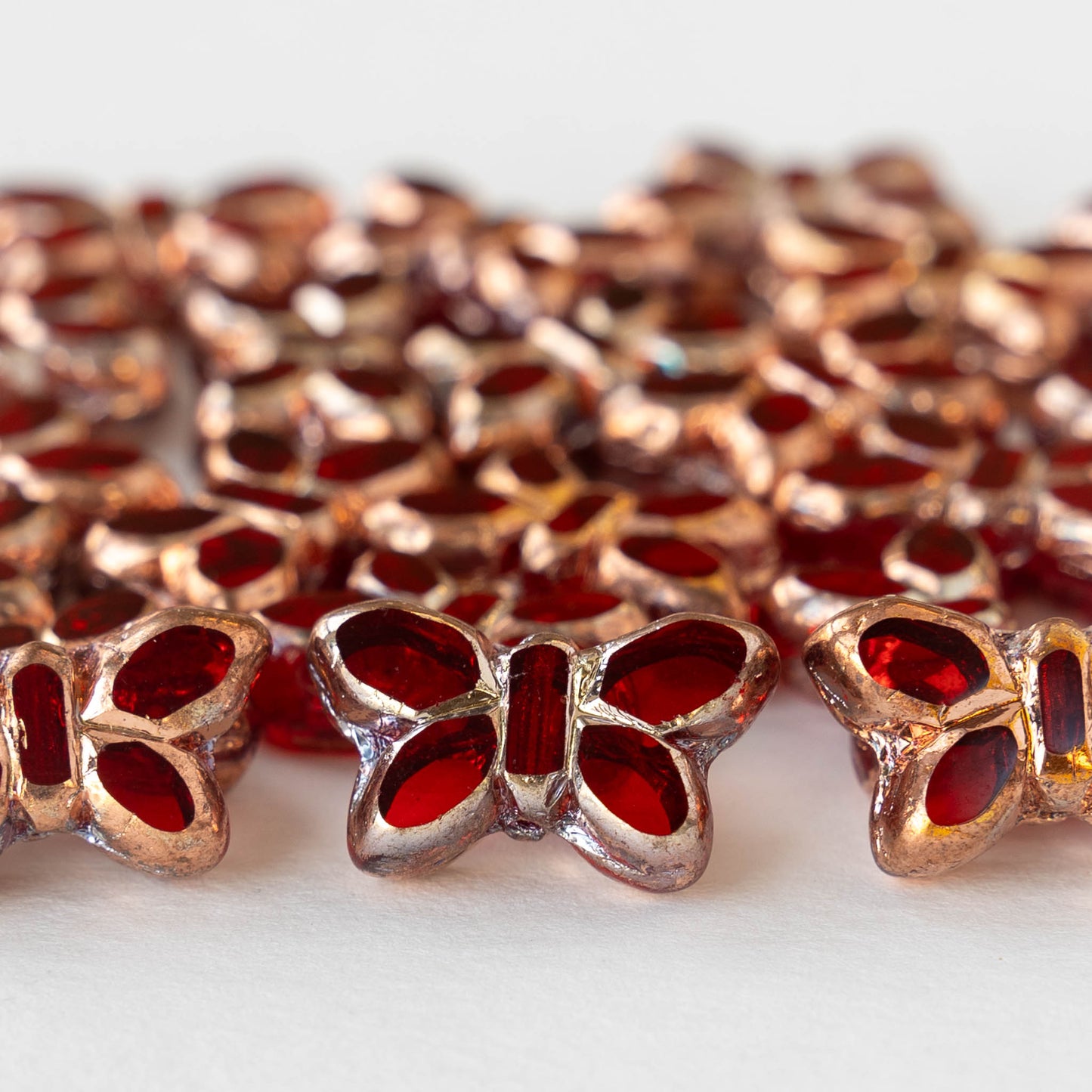 Glass Butterfly Beads - Red with Copper - 4 beads