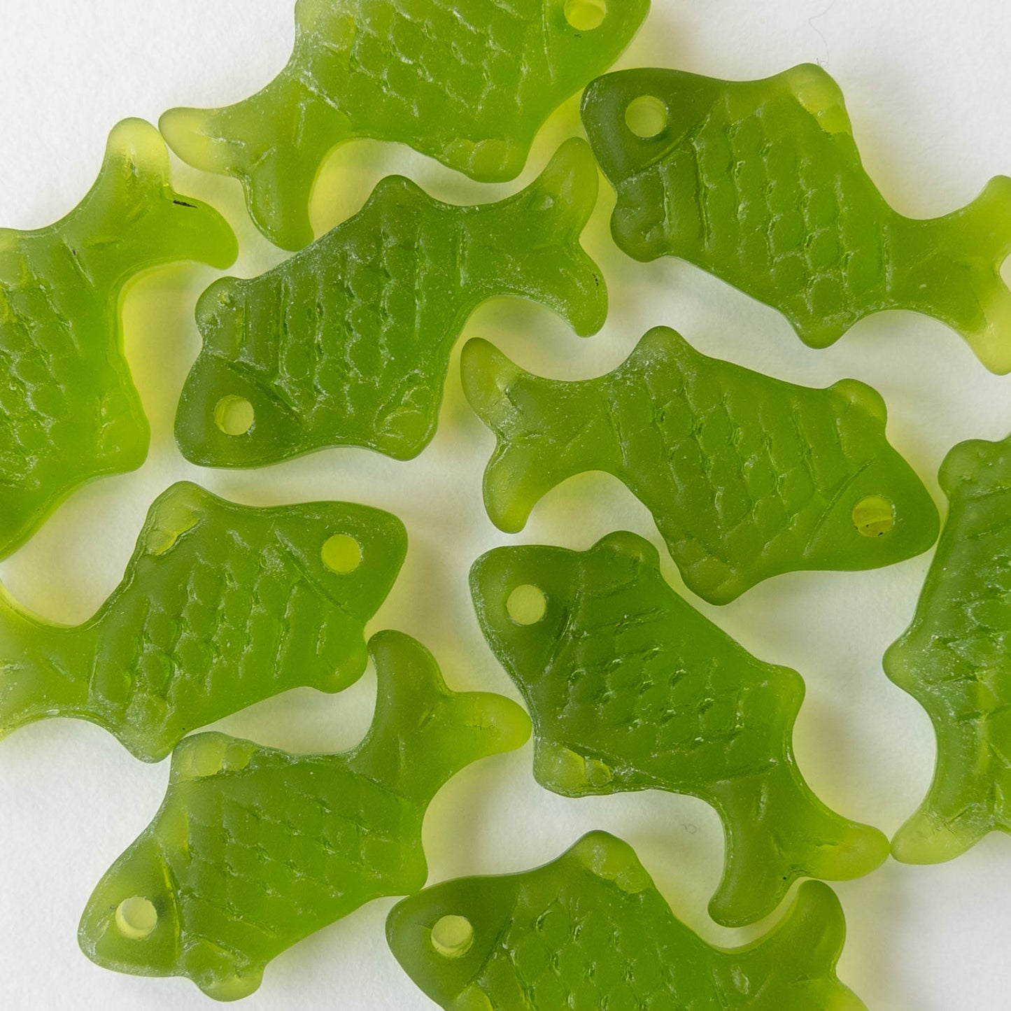 12x24mm Frosted Glass Fish Pendants - Lime Green