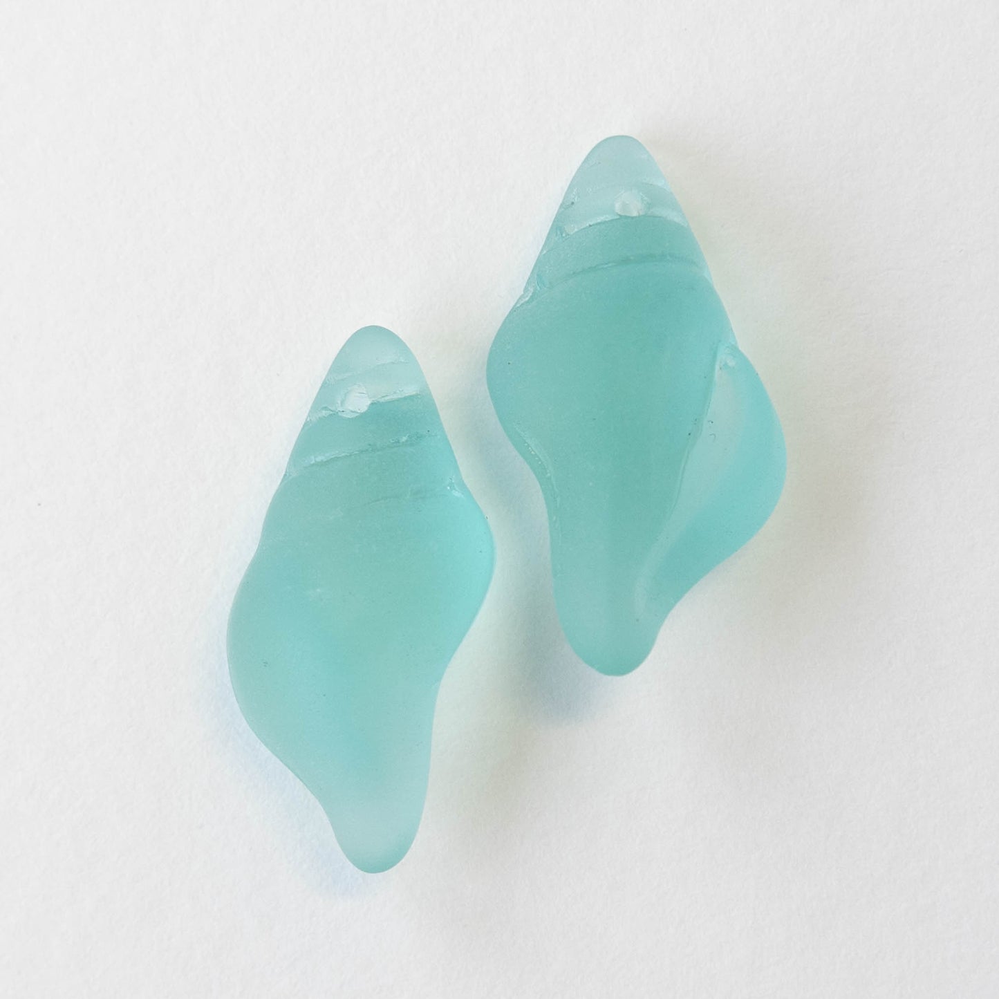 12x26mm Frosted Glass Conch Shell Beads - Seafoam - 2 Beads