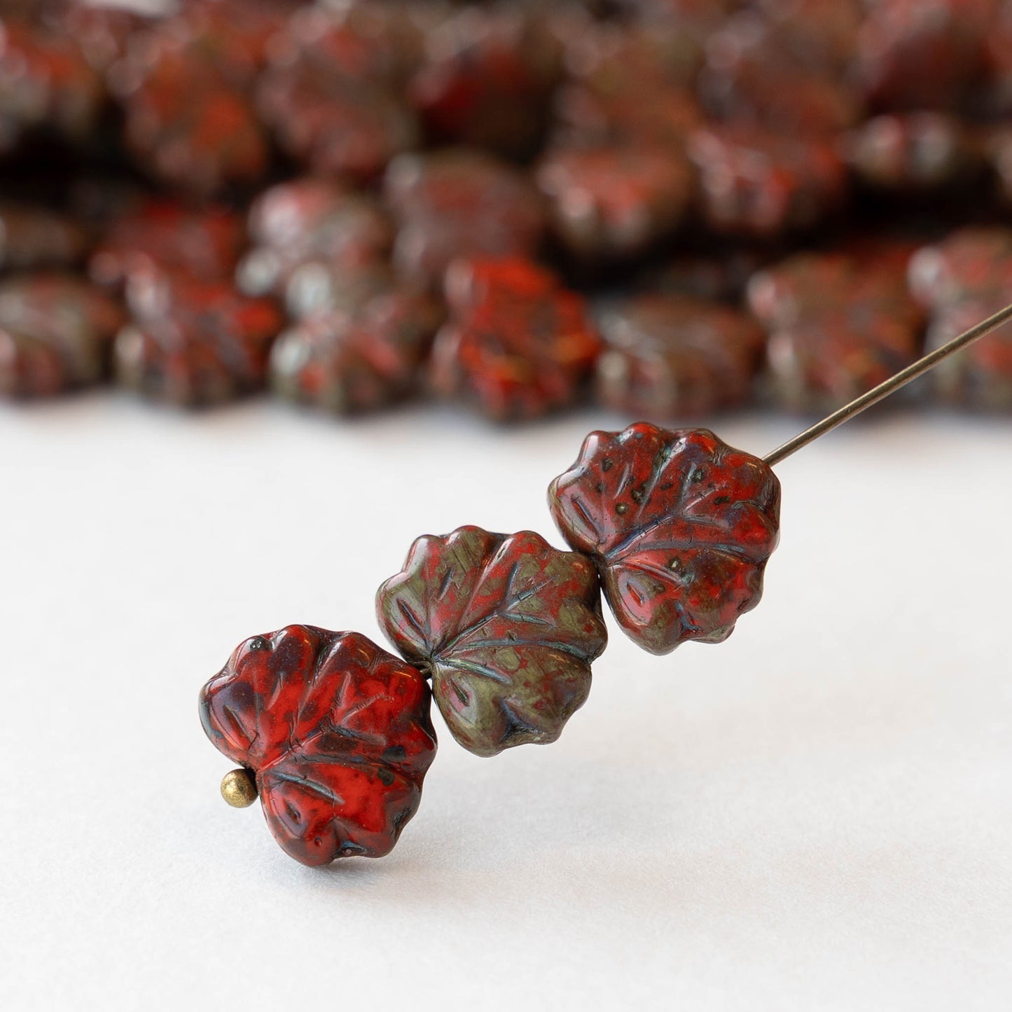 13mm Glass Maple Leaf Beads - Red Picasso - 6 or 12 beads