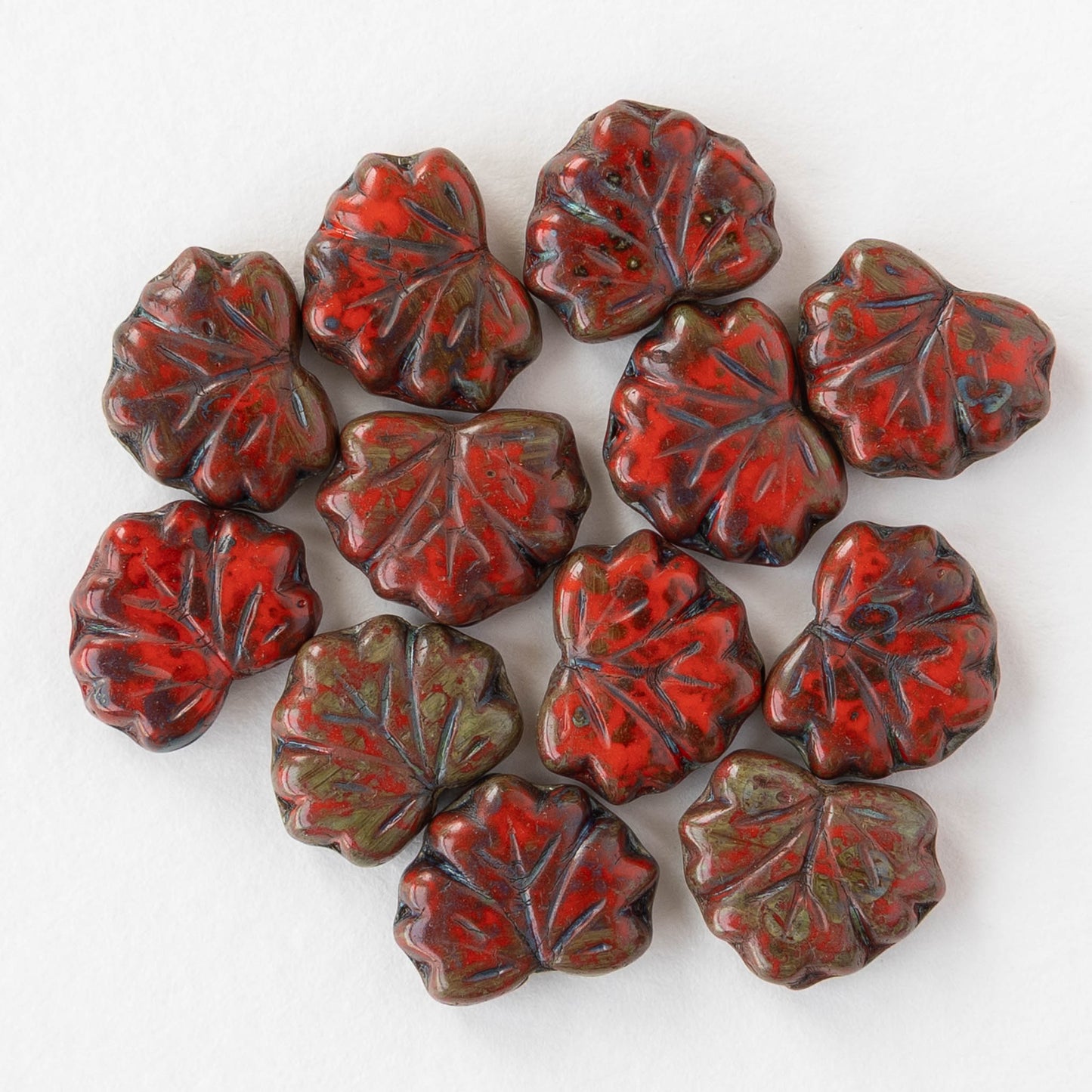 13mm Glass Maple Leaf Beads - Red Picasso - 6 or 12 beads
