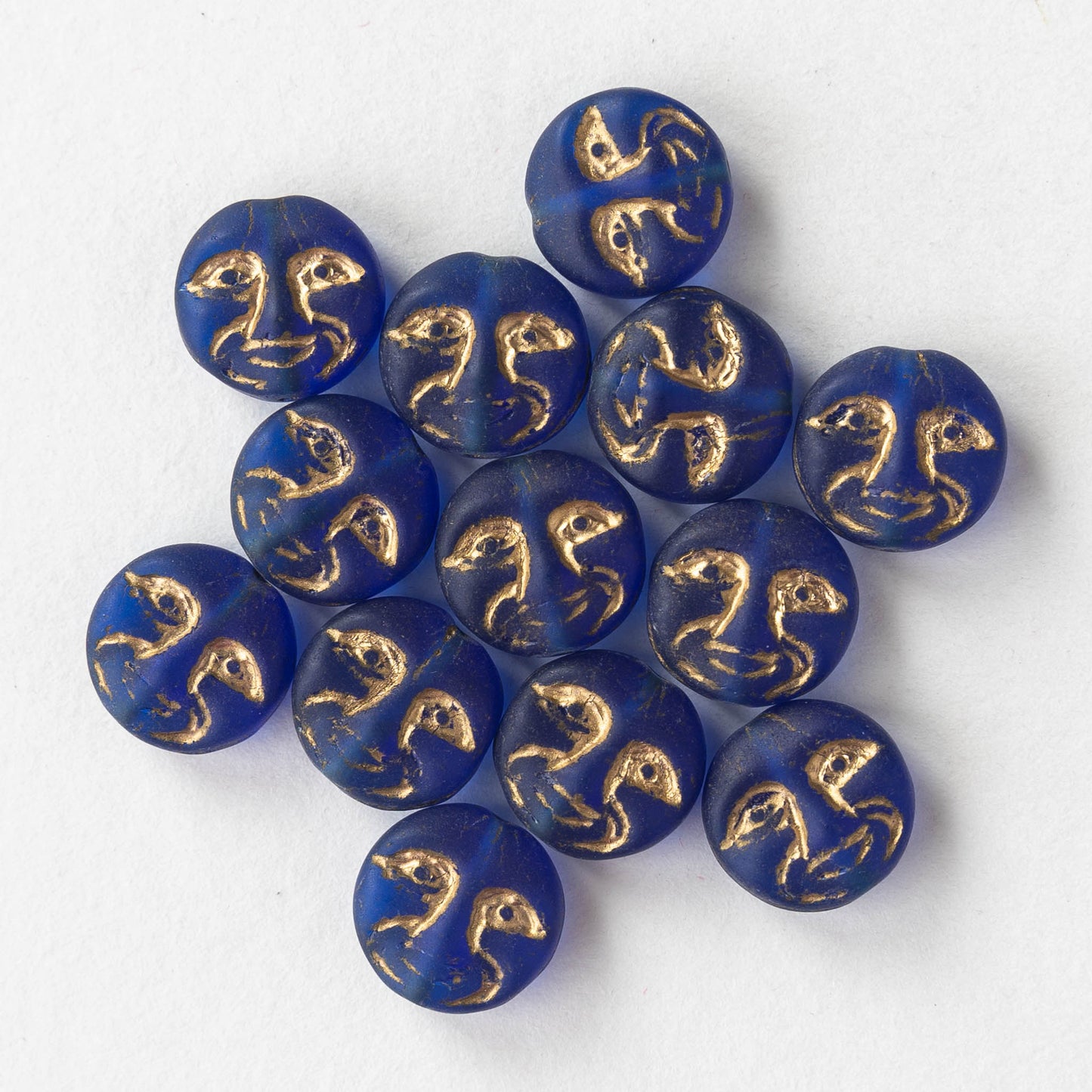 13mm Glass  Moon Coin - Navy Blue with Gold Wash - 15 beads