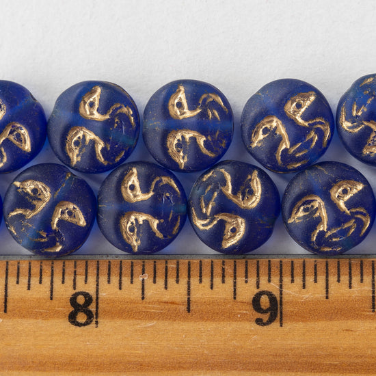 13mm Glass  Moon Coin - Navy Blue with Gold Wash - 15 beads