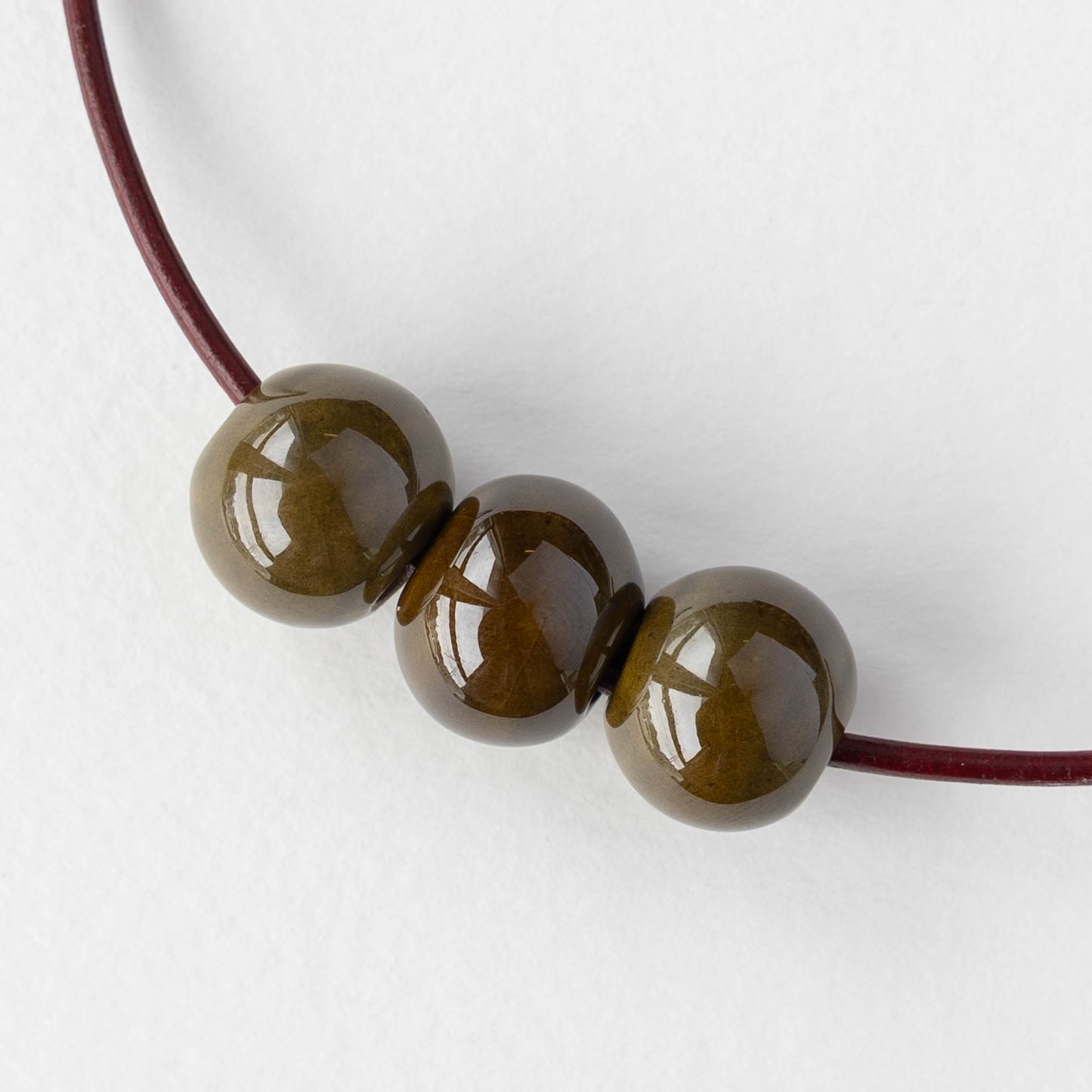 10-13mm Glazed Ceramic Round Beads - Olive - 6 or 18 beads