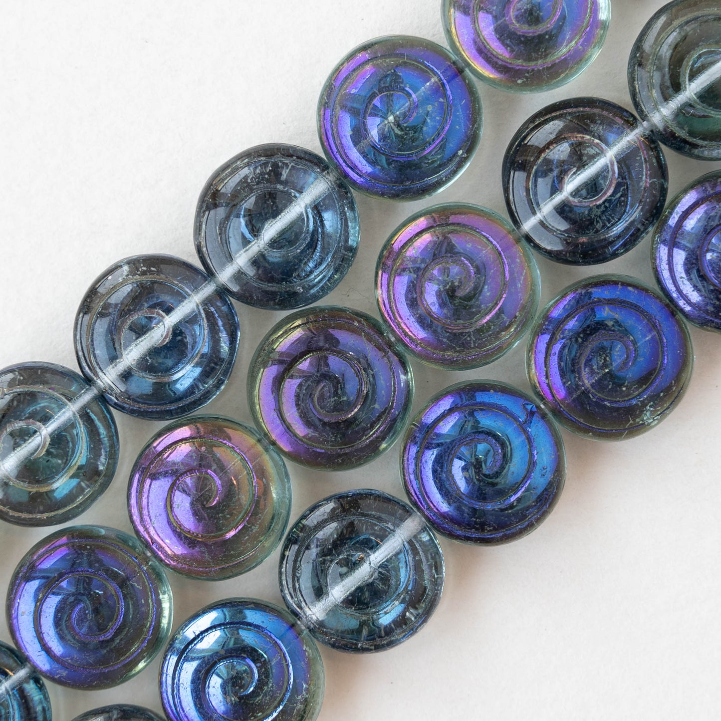 13mm Spiral Coin Beads - Aqua Azuro - 10 beads