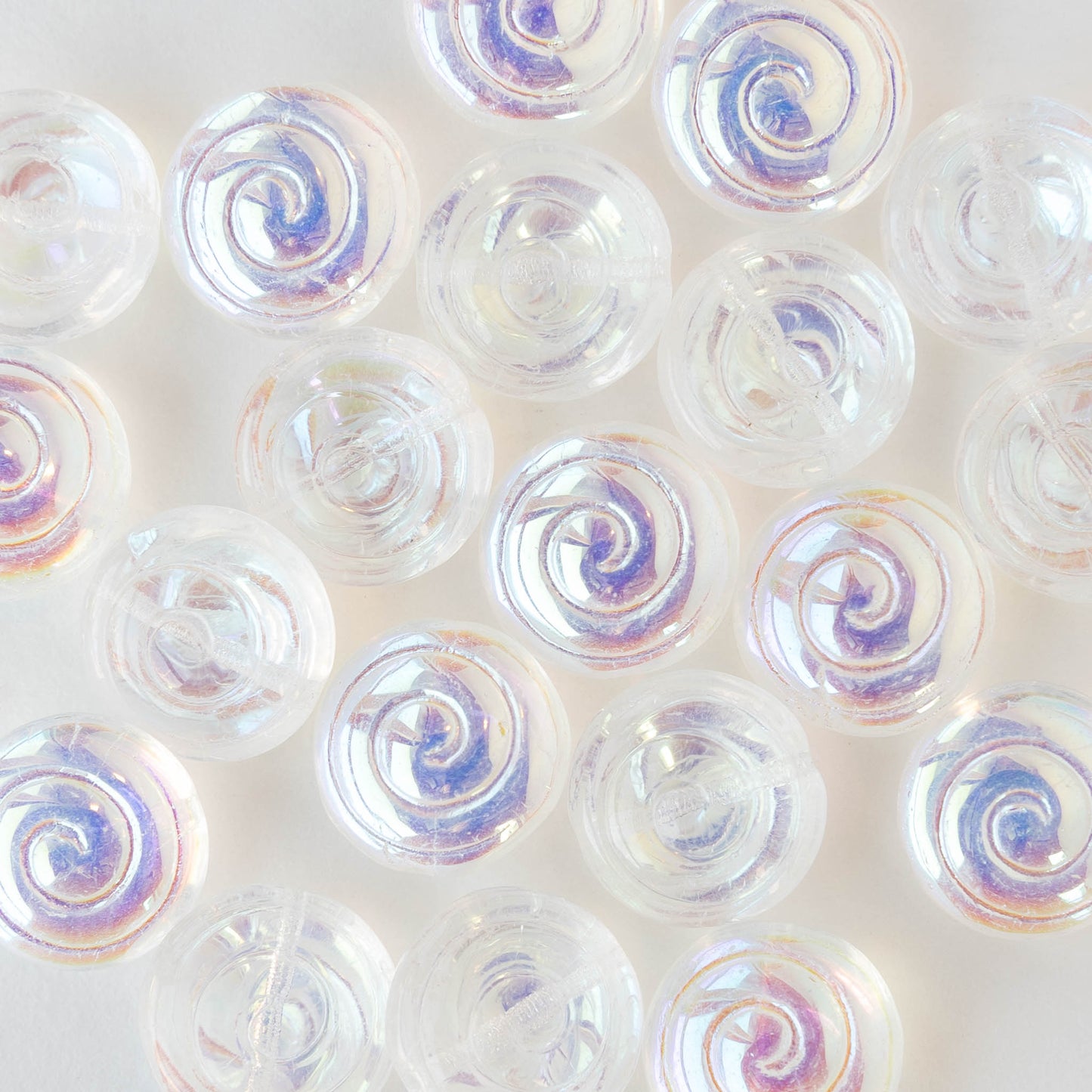 13mm Spiral Coin Beads - Crystal AB - 10 beads