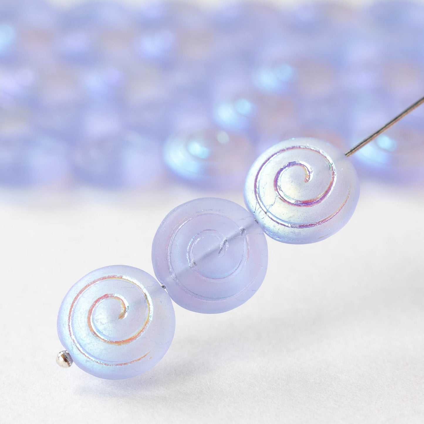 13mm Spiral Coin Beads - Matte Lavender AB - 10 beads