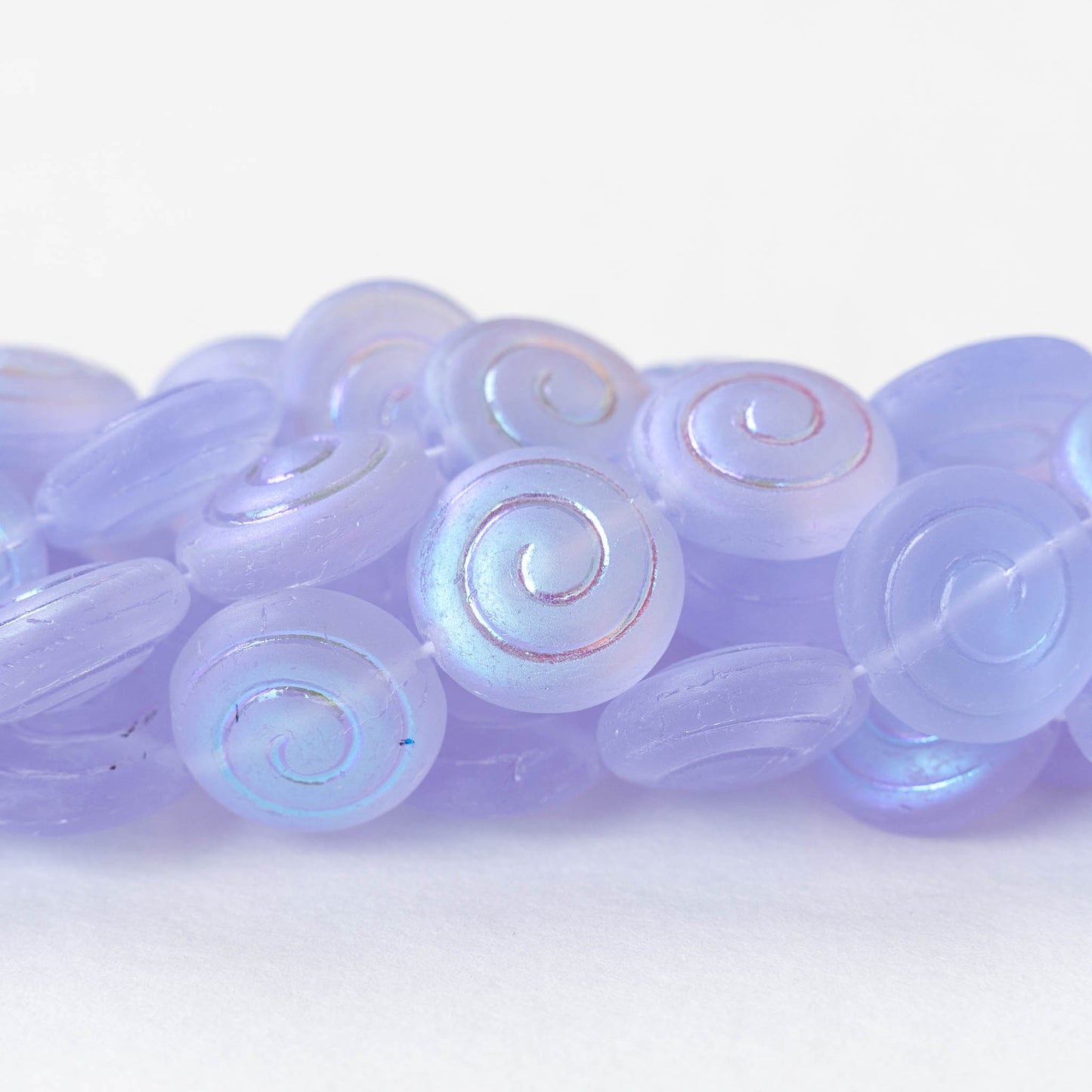 13mm Spiral Coin Beads - Matte Lavender AB - 10 beads