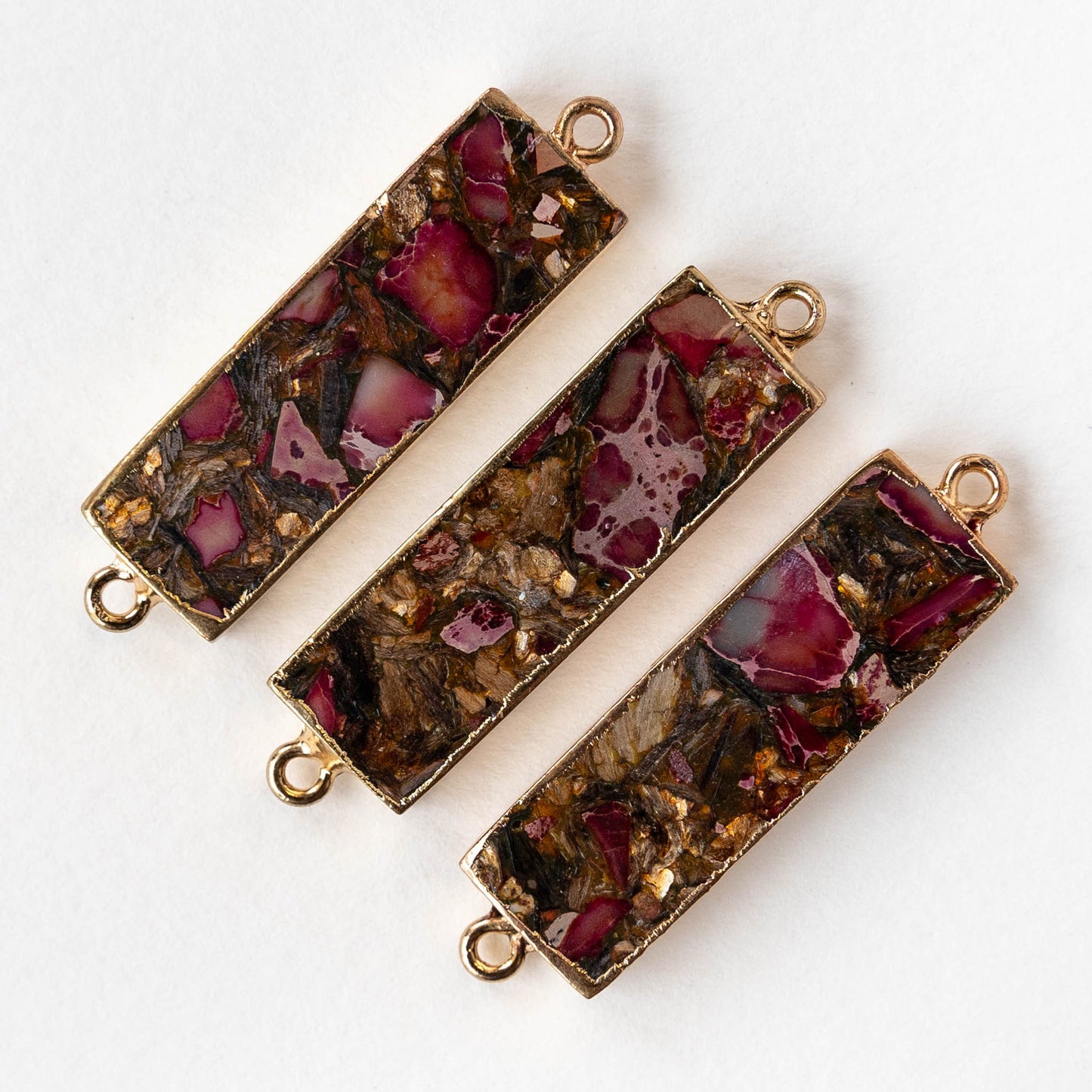 11x36mm Reconstructed Impression Jasper Rectangle Connector Link - Pink - 1 Piece