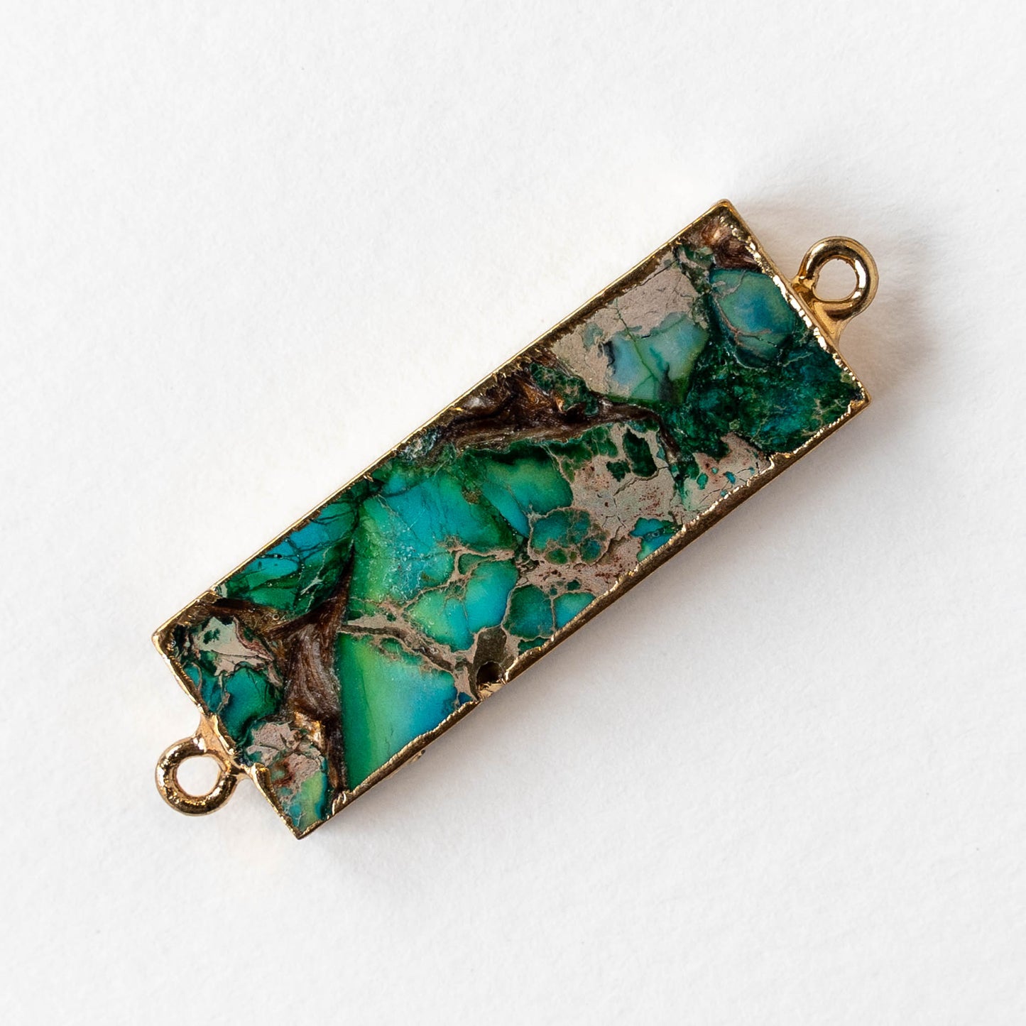 11x36mm Reconstructed Impression Jasper Rectangle Connector Link - Turquoise - 1 Piece