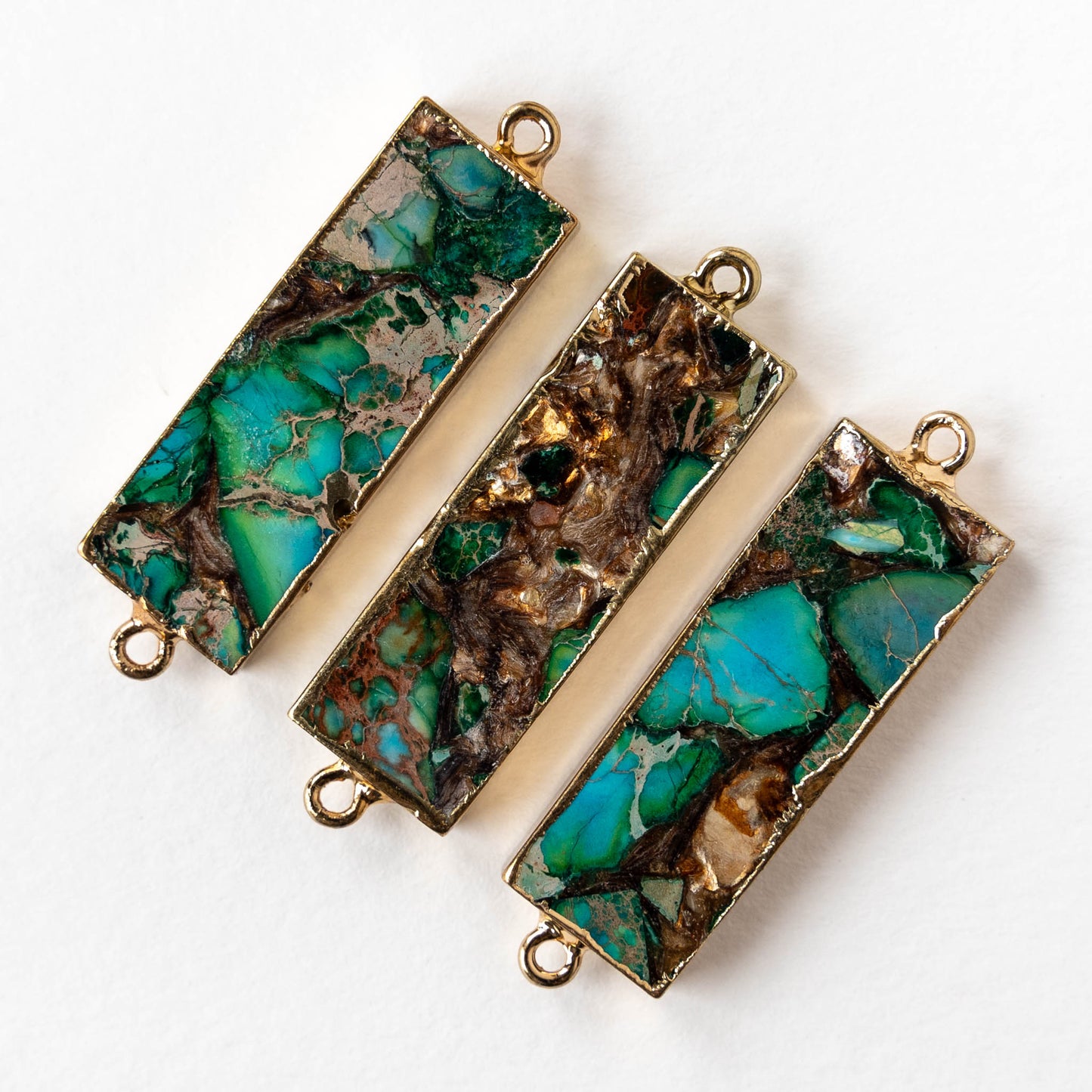 11x36mm Reconstructed Impression Jasper Rectangle Connector Link - Turquoise - 1 Piece